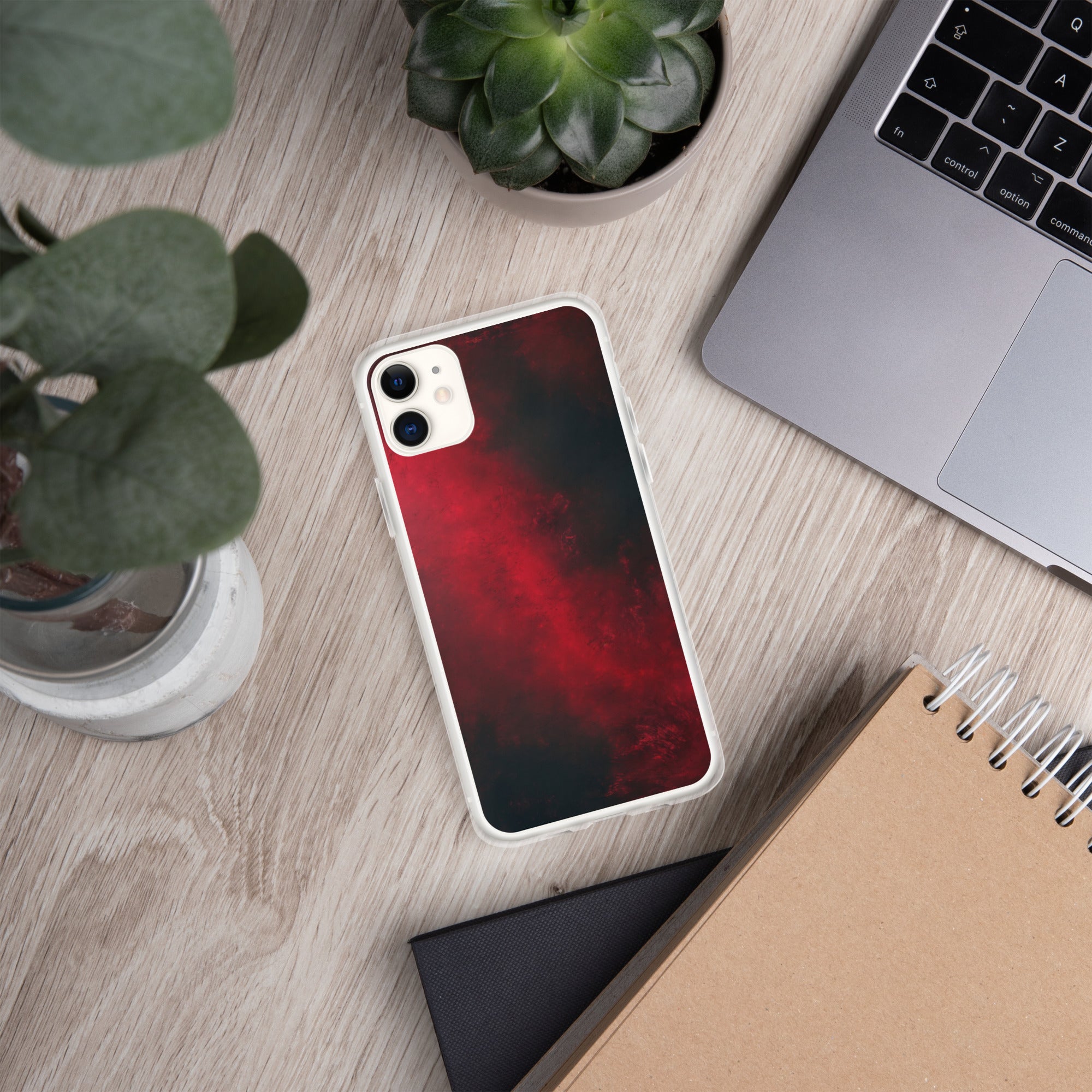 Crimson Nebula Clear Case for iPhone 11 - Red & Black Abstract Smoke Protective Cover