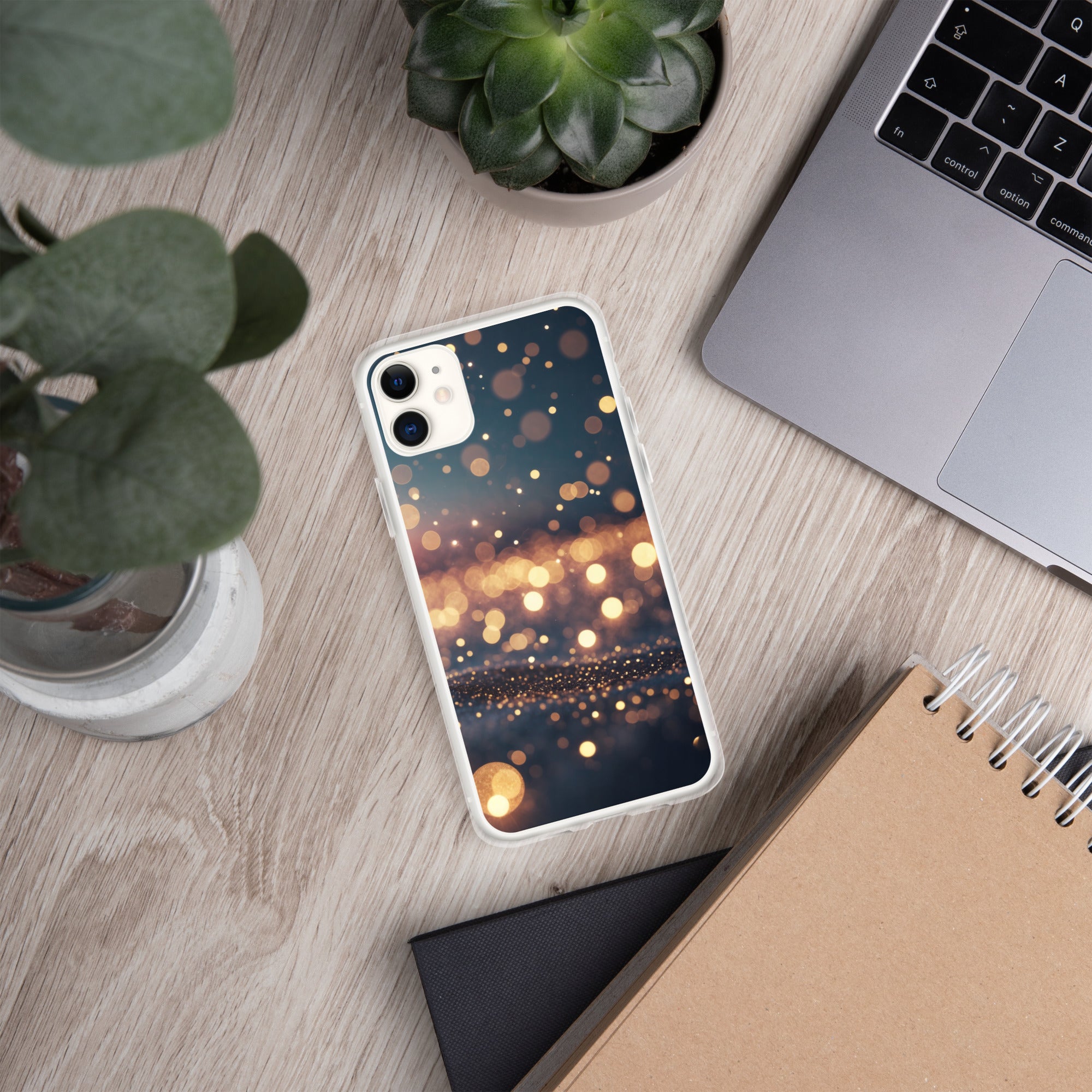 Golden Sparkle Bokeh Clear Case for iPhone 11 - Glam Gold Light Glitter Protective Cover