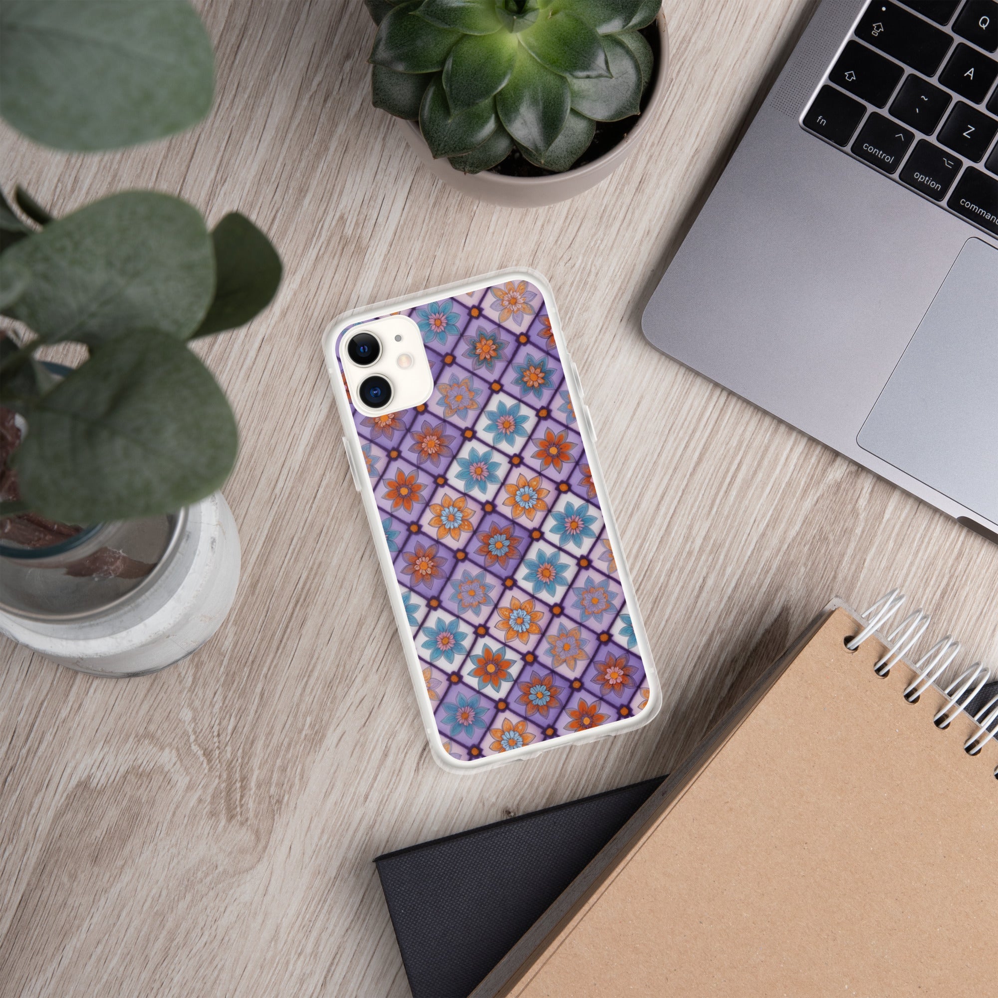 Violet Mosaic Blooms Clear Case for iPhone 11 - Colorful Floral Pattern Protective Cover
