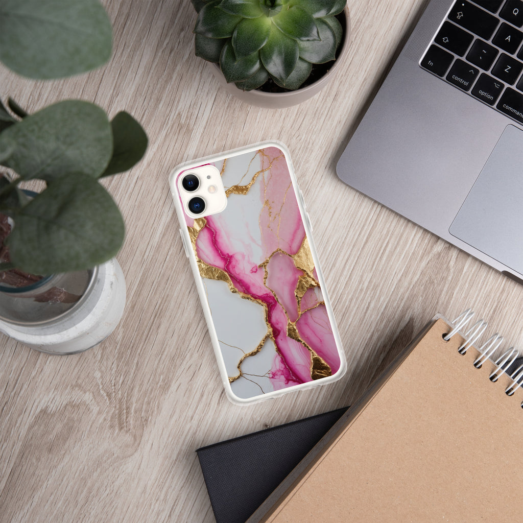 Pink Golden Marble Luxe Clear Case for iPhone 11 - Luxury Pink & Gold Marble Protective Cover