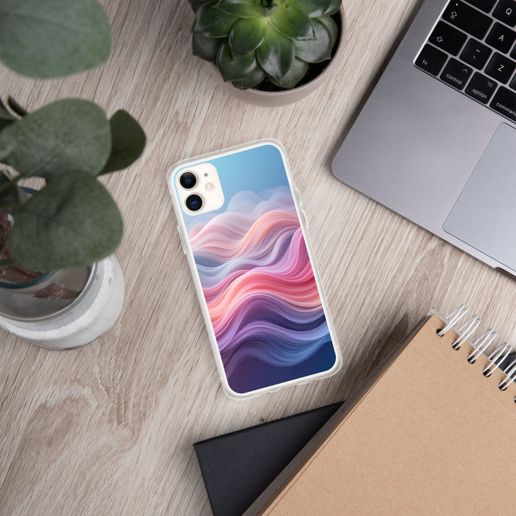 Velvet Currents Dream Clear Case for iPhone 11 - Abstract Pink & Blue Waves Protective Cover
