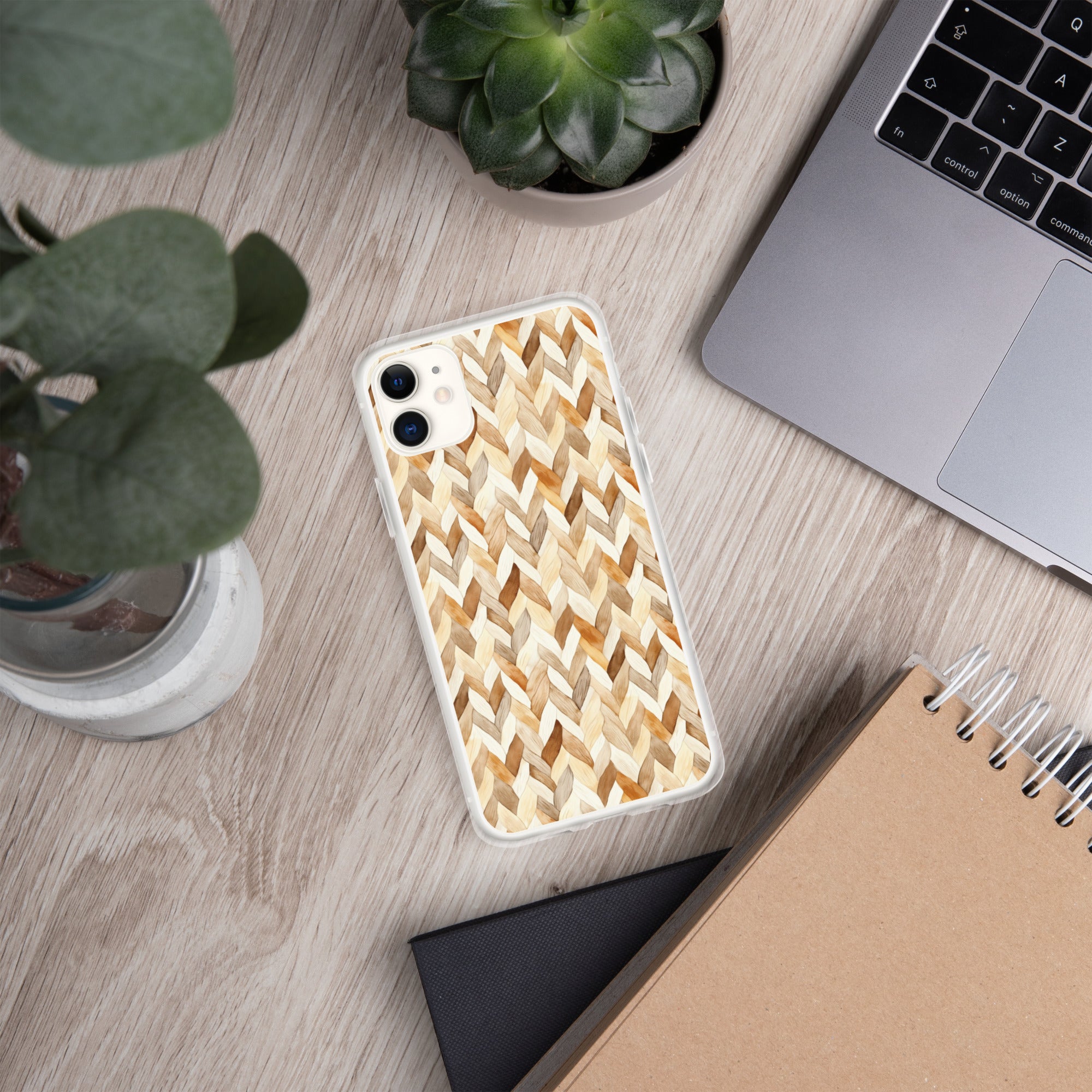 Cozy Knit Pattern Clear Case for iPhone 11 - Neutral Braided Texture Protective Cover