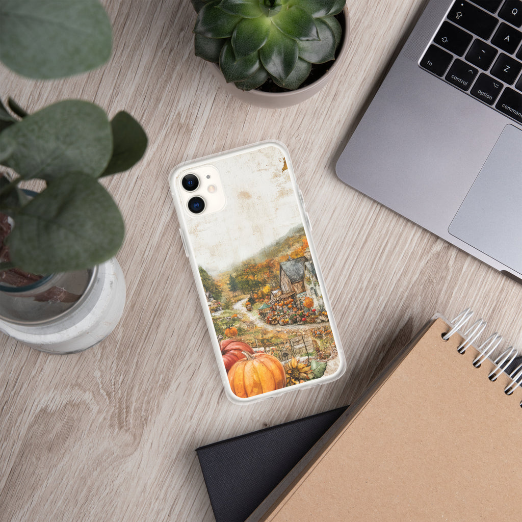 Autumn Village Clear Case for iPhone 11 - Fall Rustic Pumpkin Design Protective Cover