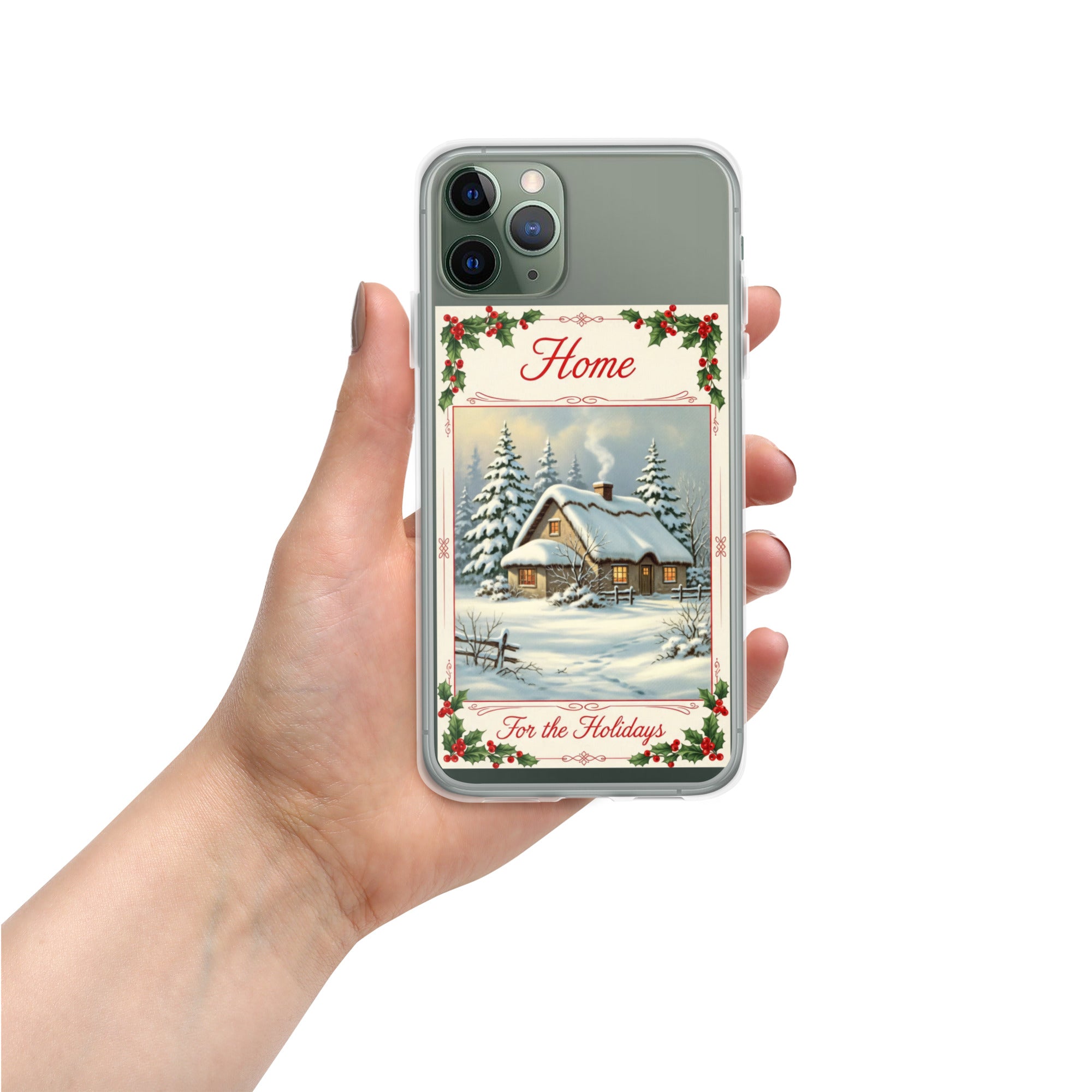 Home for the Holidays Clear Case for iPhone 11 Pro - Vintage Christmas Cottage Protective Cover