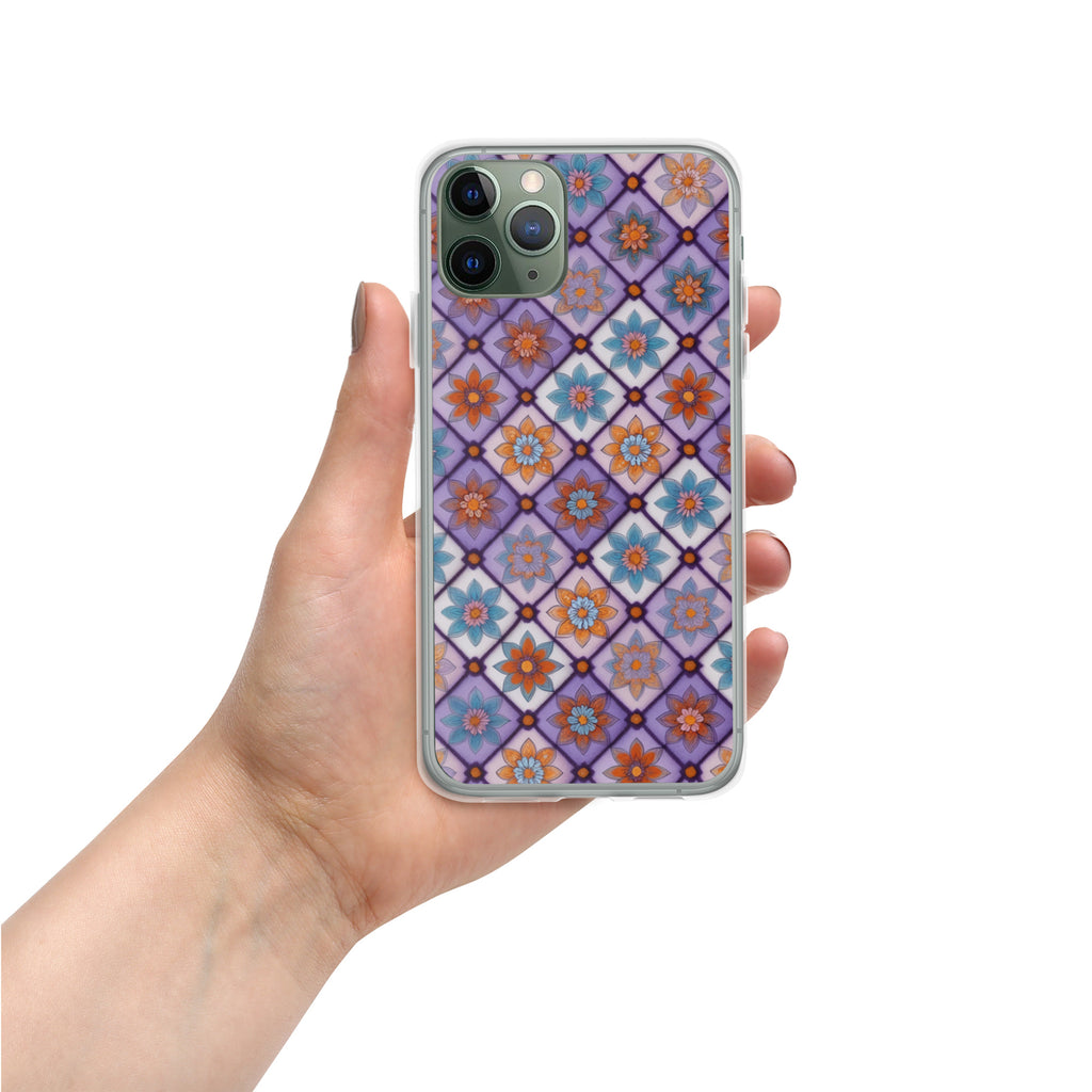 Violet Mosaic Blooms Clear Case for iPhone 11 Pro - Colorful Floral Pattern Protective Cover