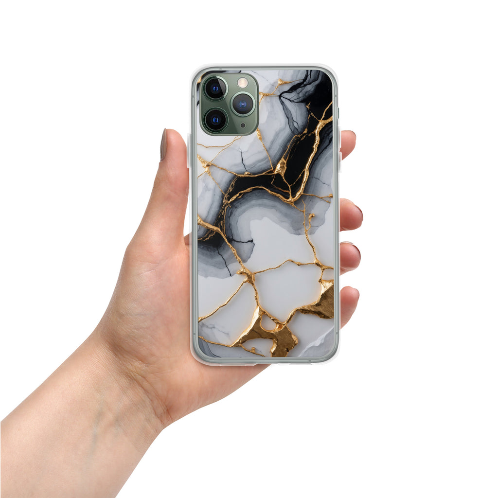 Golden Marble Veins Clear Case for iPhone 11 Pro - Luxury Black & White Marble Protective Cover
