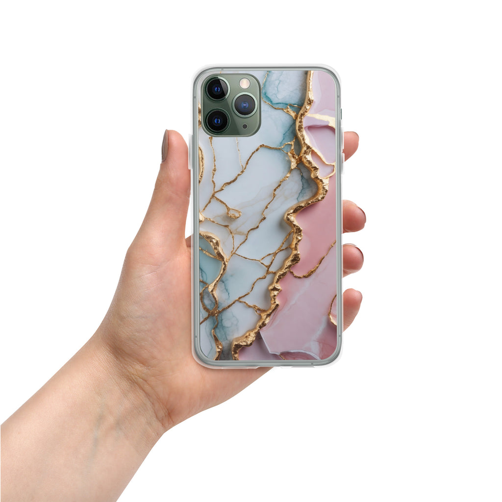 Pastel Golden Marble Fusion Clear Case for iPhone 11 Pro - Luxury Pink & Blue Marble Protective Cover