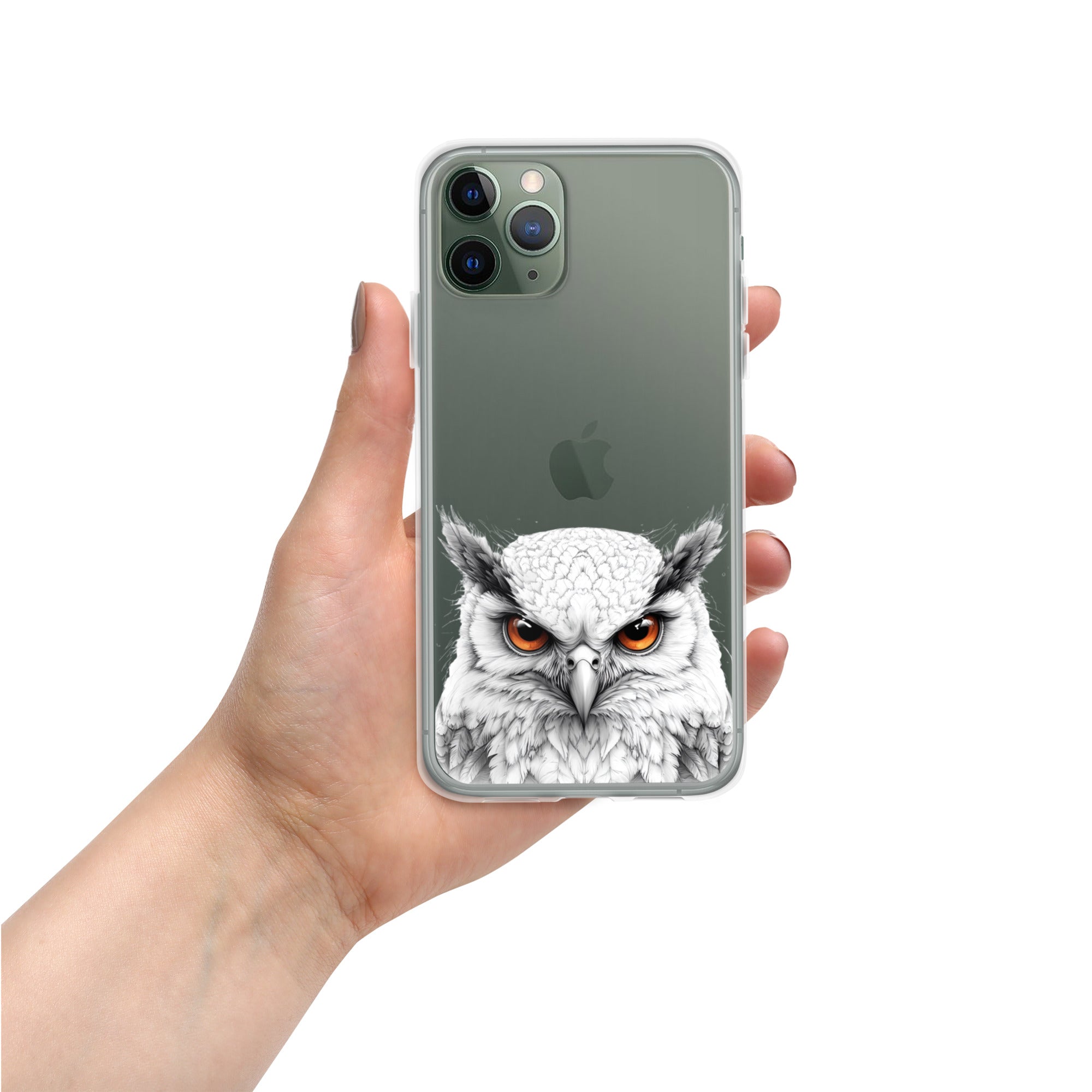 Snowy Owl Glare Clear Case for iPhone 11 Pro - Minimalist White Owl Illustration Protective Cover