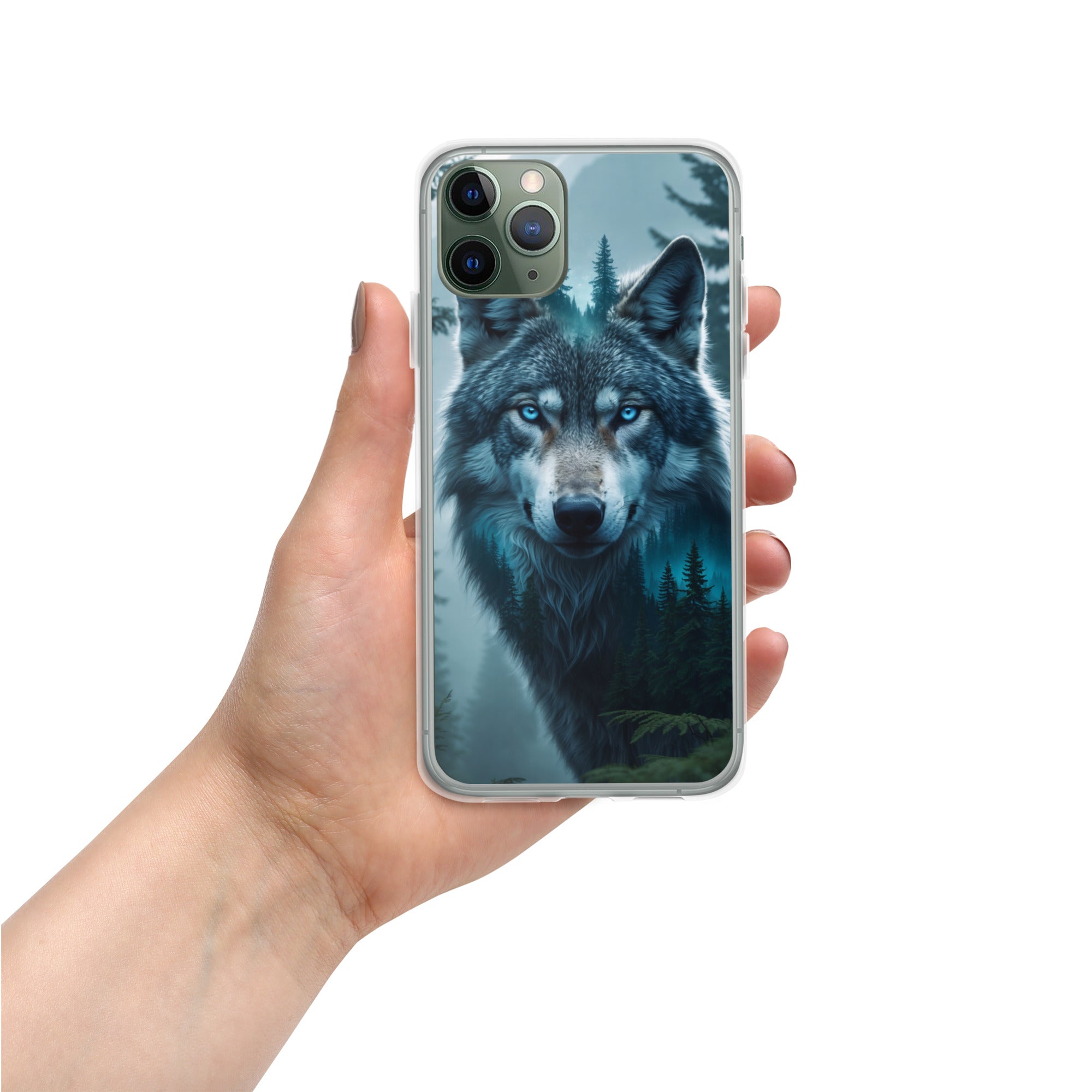 Arctic Forest Wolf Clear Case for iPhone 11 Pro - Blue-Eyed Wolf Nature Protective Cover