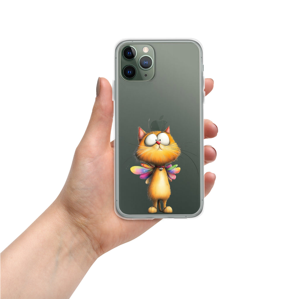 Fairy Cat Clear Case for iPhone 11 Pro - Cute Magical Kitty with Colorful Wings Protective Cover