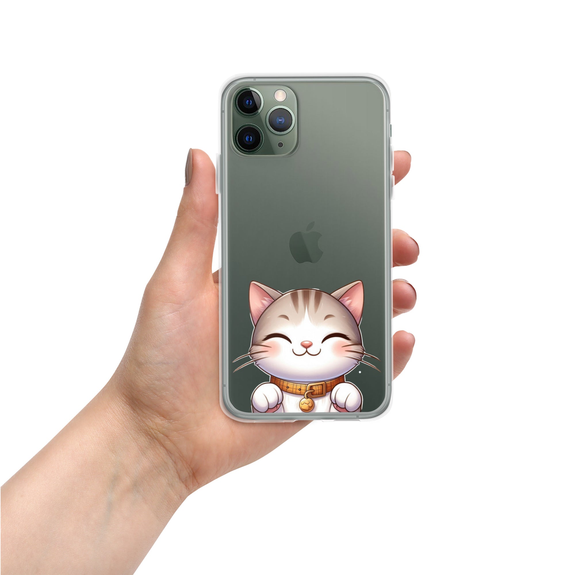 Happy Kitty Clear Case for iPhone 11 Pro - Cute Smiling Cat Illustration Protective Cover