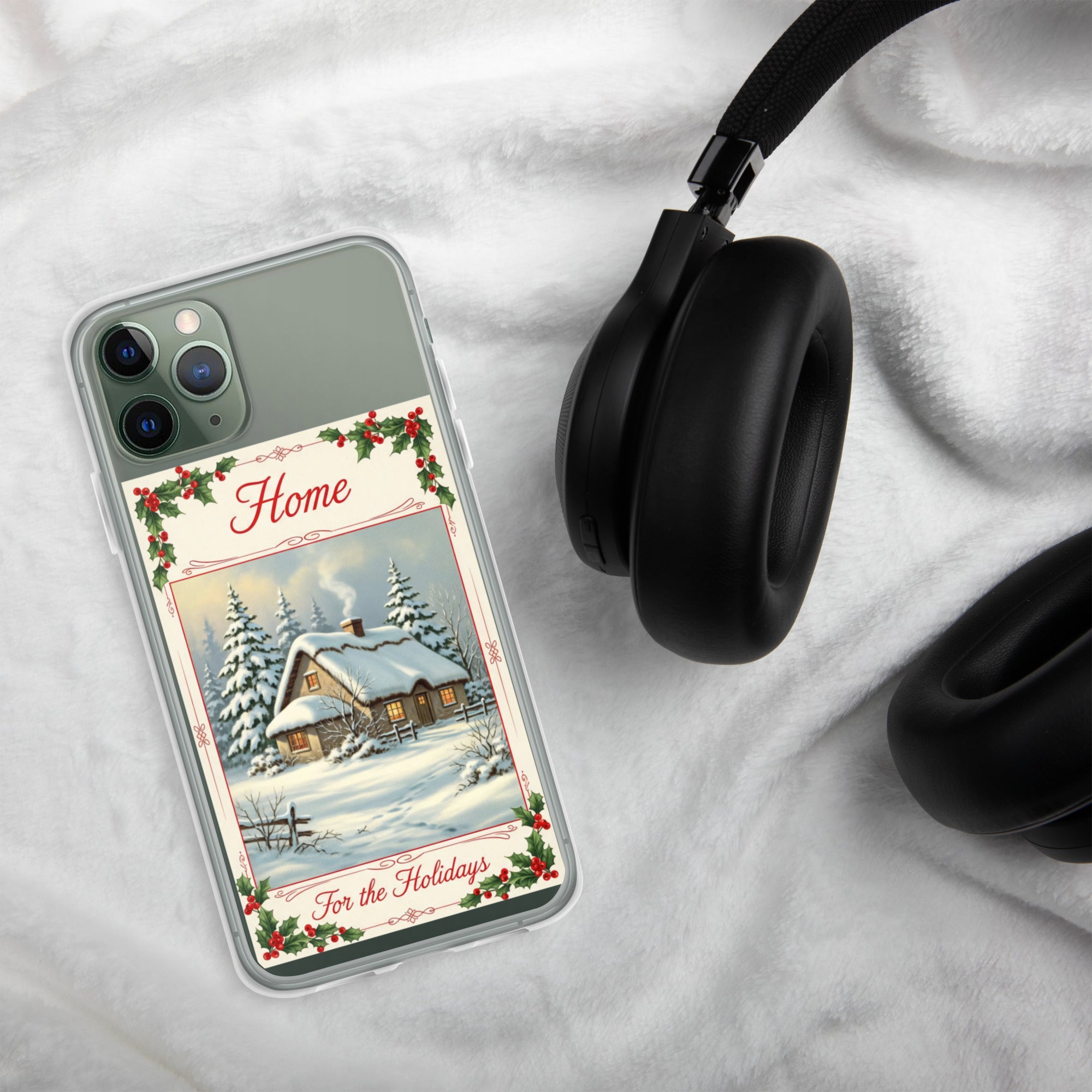 Home for the Holidays Clear Case for iPhone 11 Pro - Vintage Christmas Cottage Protective Cover