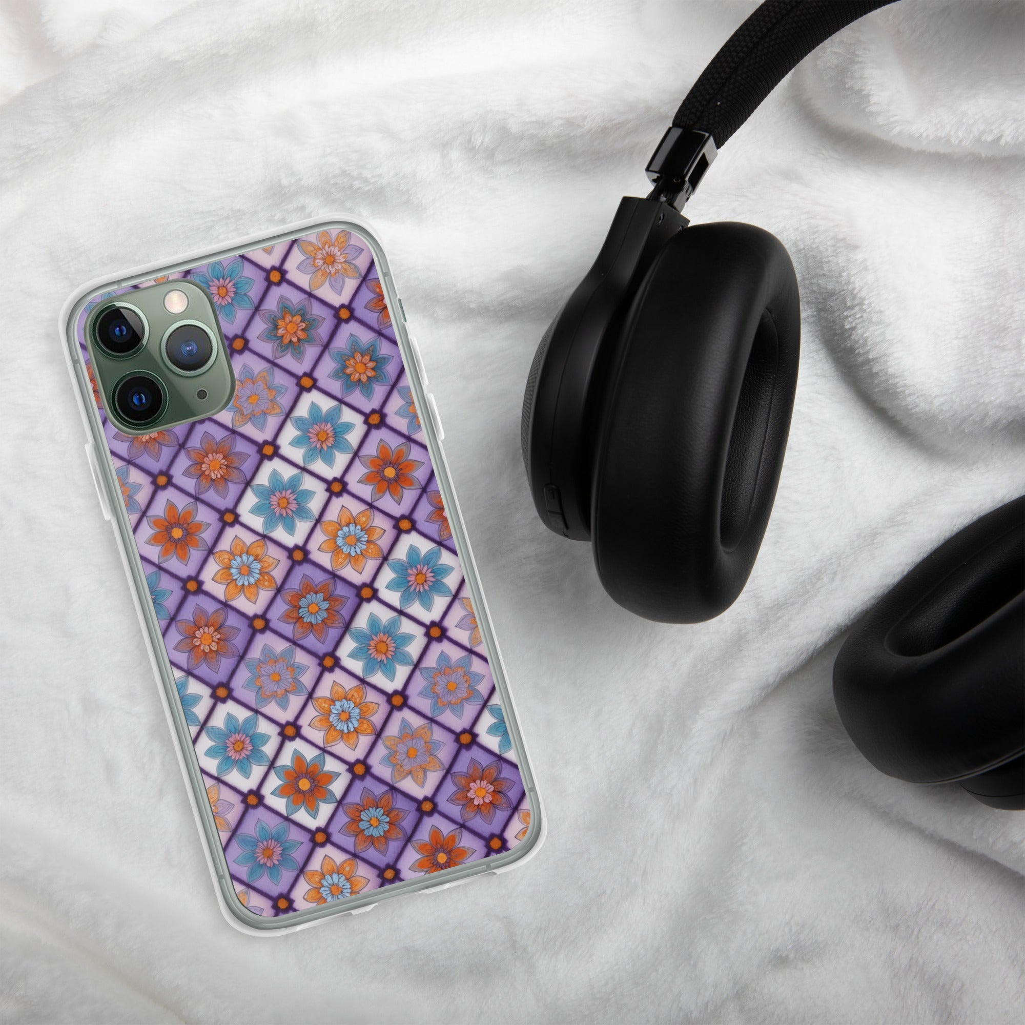 Violet Mosaic Blooms Clear Case for iPhone 11 Pro - Colorful Floral Pattern Protective Cover