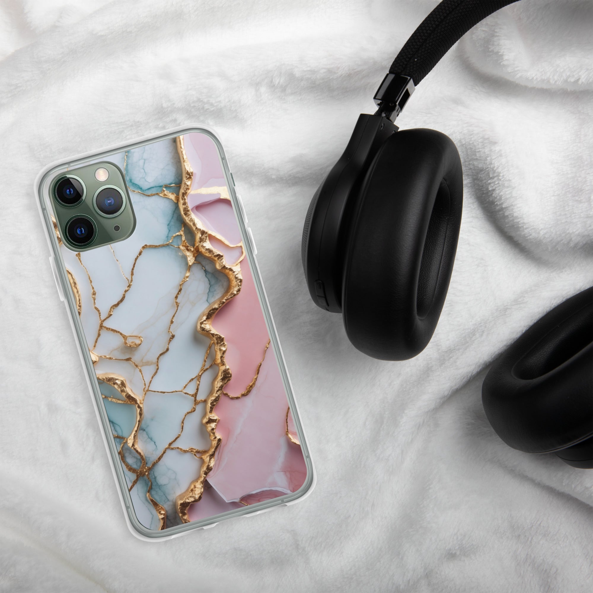 Pastel Golden Marble Fusion Clear Case for iPhone 11 Pro - Luxury Pink & Blue Marble Protective Cover