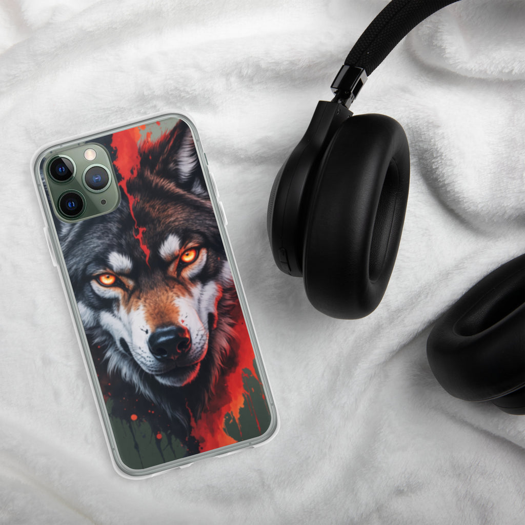 Dual Flame Wolf Clear Case for iPhone 11 Pro - Fierce Wolf Artwork Protective Cover