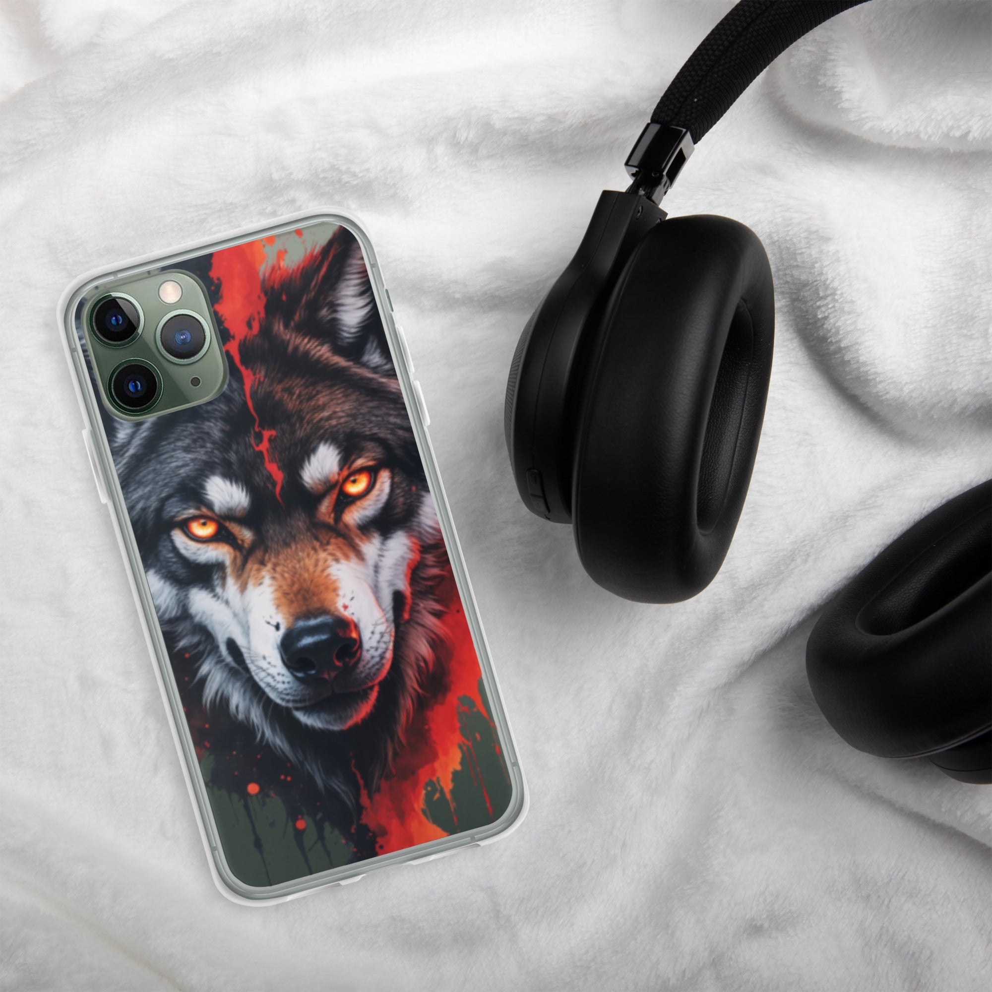 Dual Flame Wolf Clear Case for iPhone 11 Pro - Fierce Wolf Artwork Protective Cover