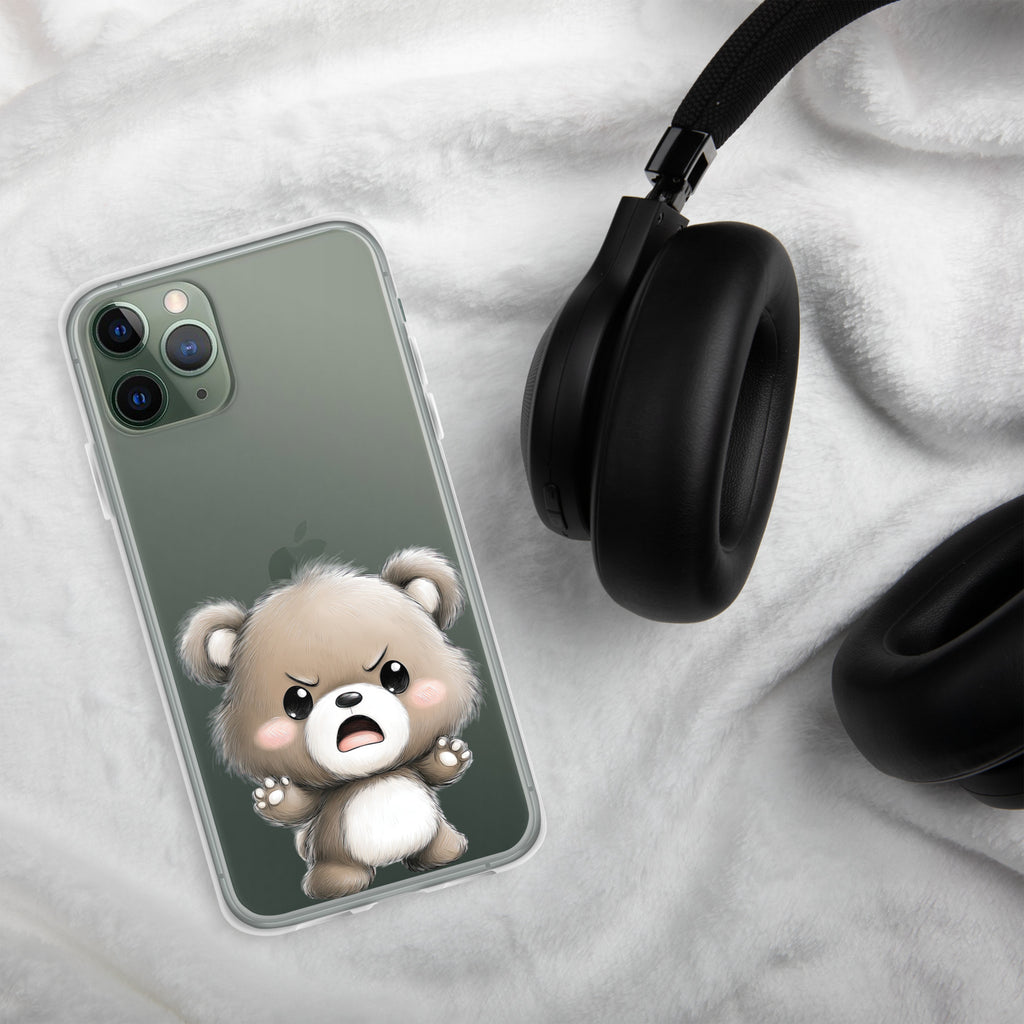 Angry Cute Bear Clear Case for iPhone 11 Pro - Funny Kawaii Bear Protective Cover