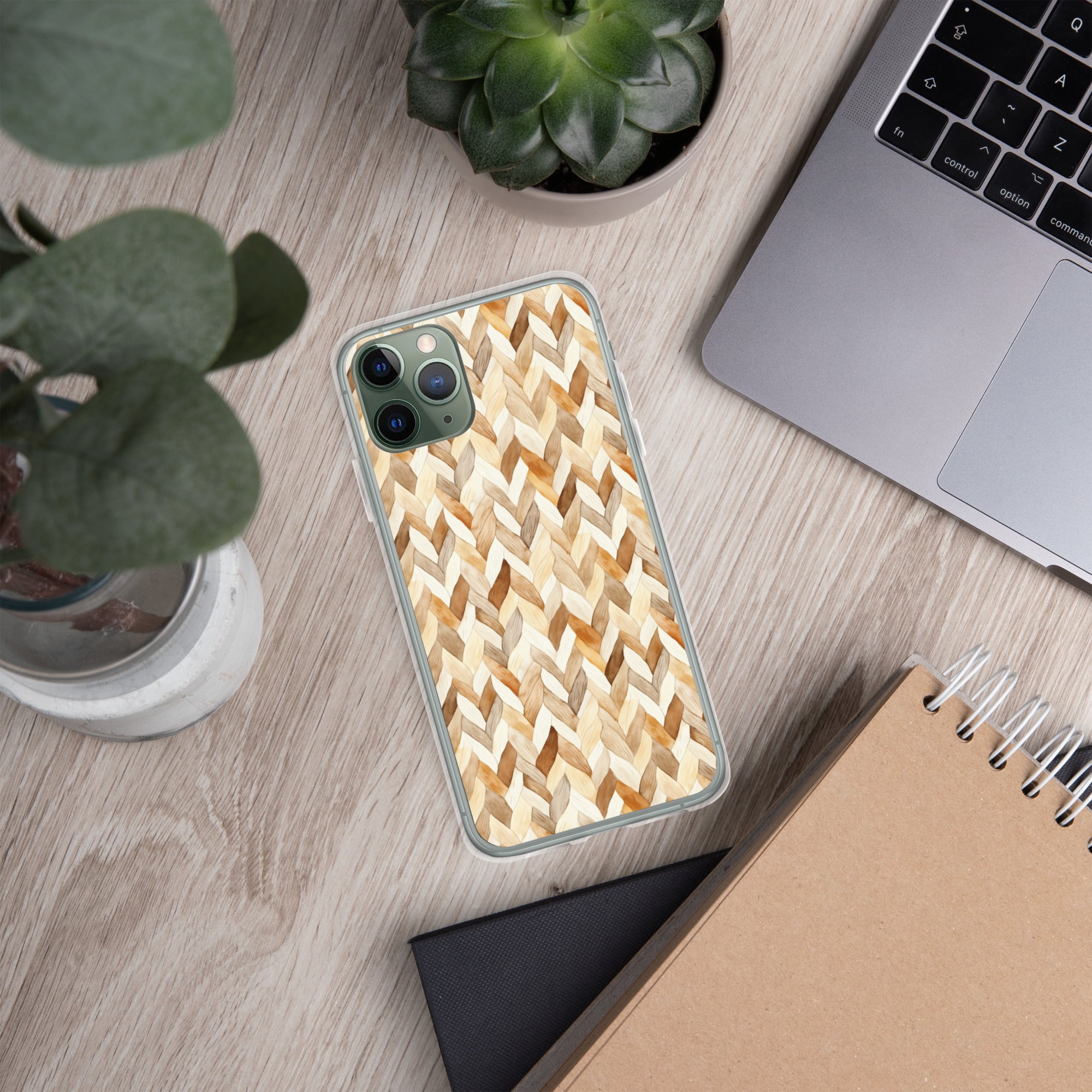 Cozy Knit Pattern Clear Case for iPhone 11 Pro - Neutral Braided Texture Protective Cover
