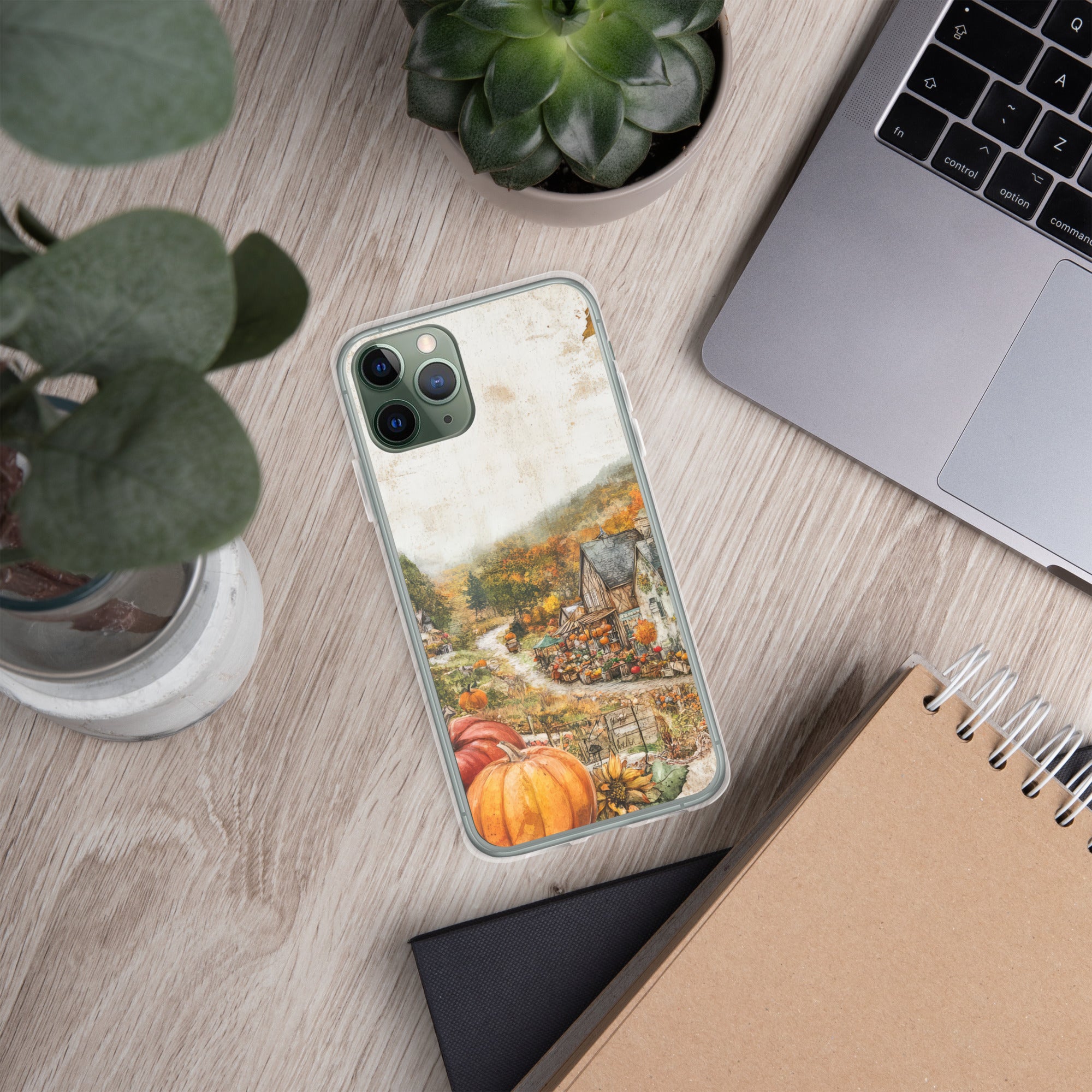 Autumn Village Clear Case for iPhone 11 Pro - Fall Rustic Pumpkin Design Protective Cover