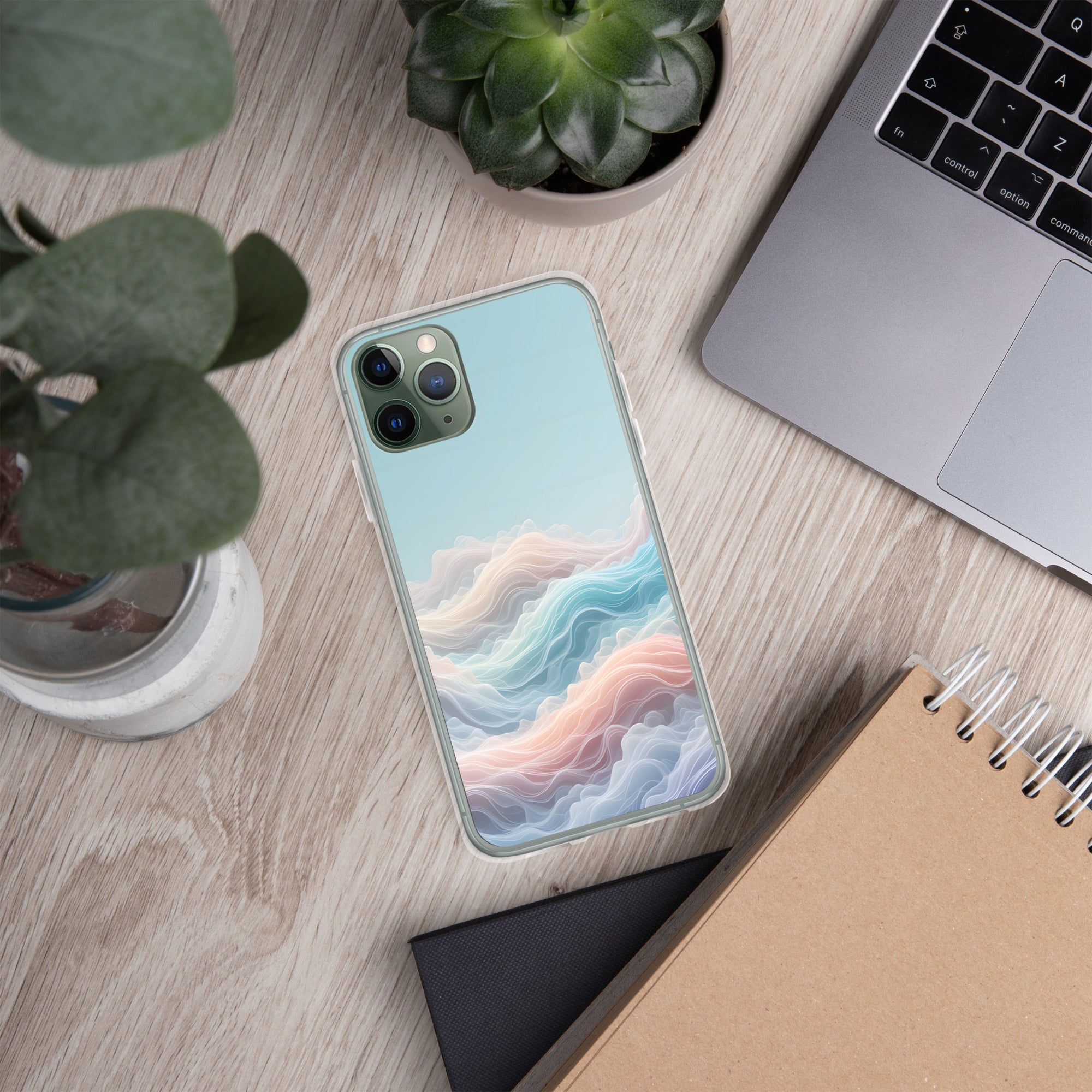 Horizon Dream Clear Case for iPhone 11 Pro - Pastel Abstract Waves Protective Cover
