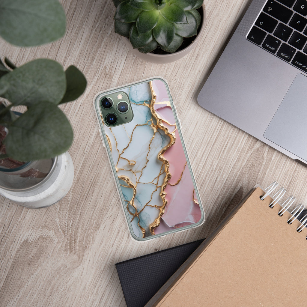 Pastel Golden Marble Fusion Clear Case for iPhone 11 Pro - Luxury Pink & Blue Marble Protective Cover