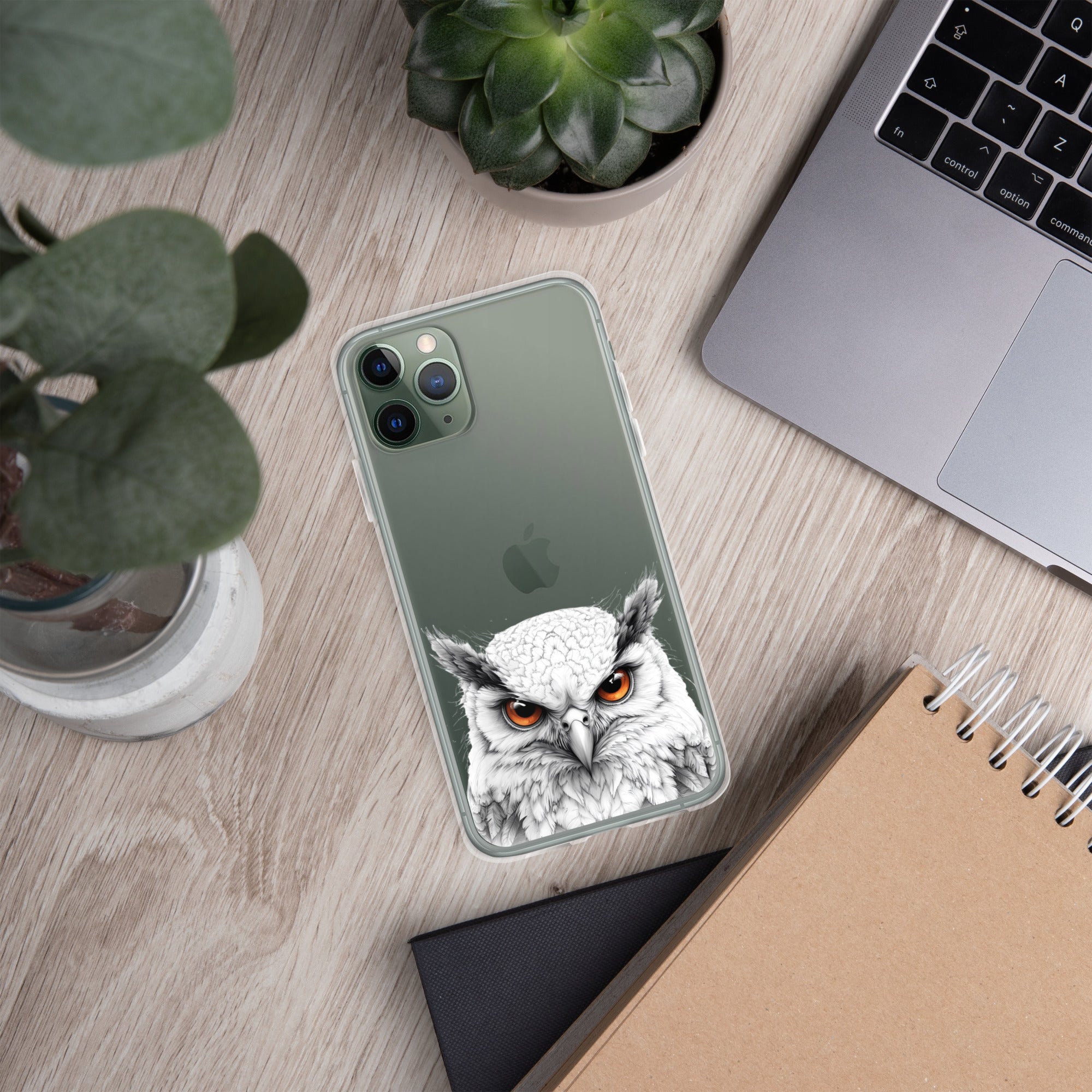 Snowy Owl Glare Clear Case for iPhone 11 Pro - Minimalist White Owl Illustration Protective Cover