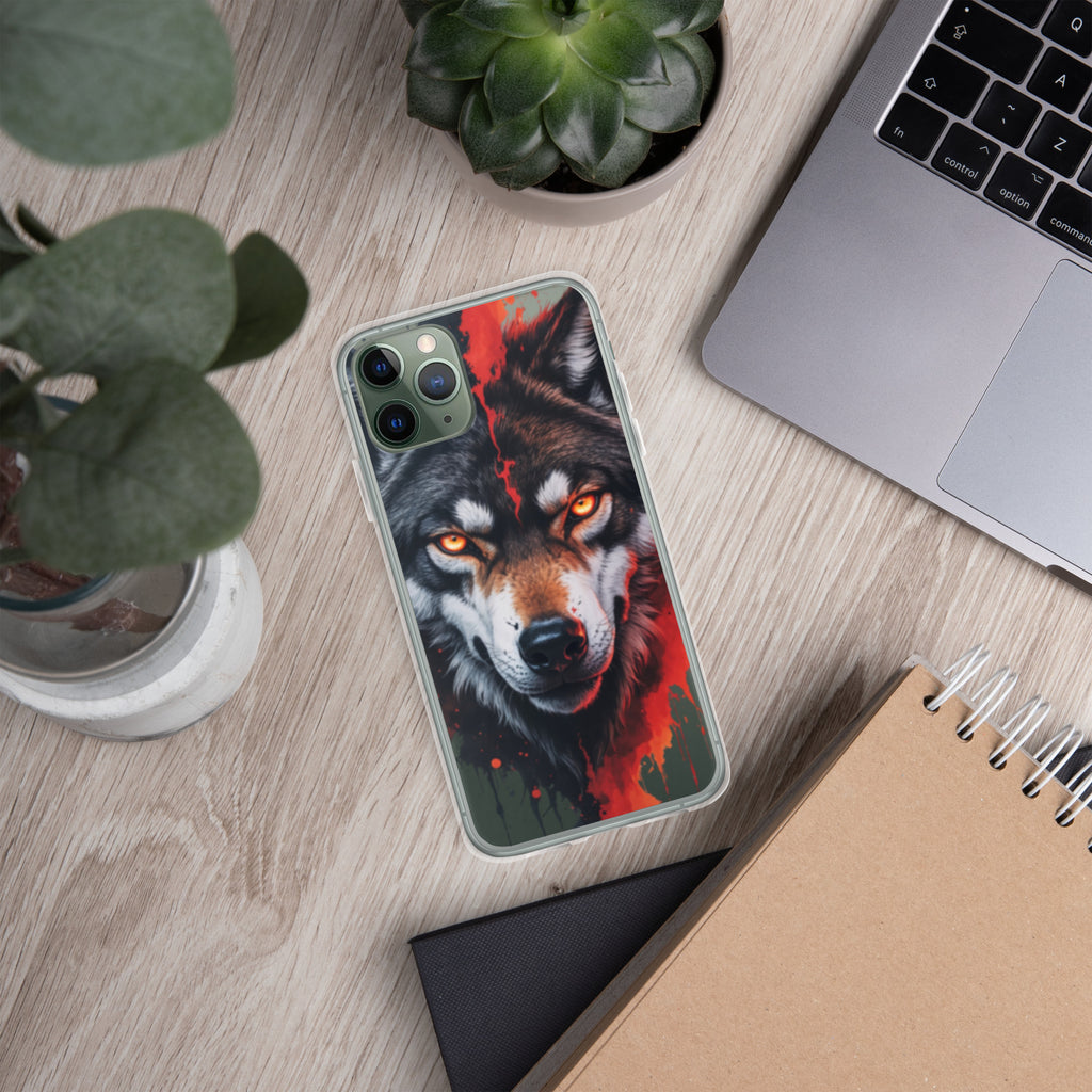 Dual Flame Wolf Clear Case for iPhone 11 Pro - Fierce Wolf Artwork Protective Cover