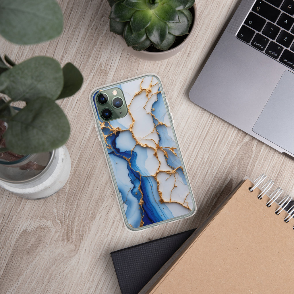 Royal Blue Marble Luxe Clear Case for iPhone 11 Pro - Luxury Blue & Gold Marble Protective Cover