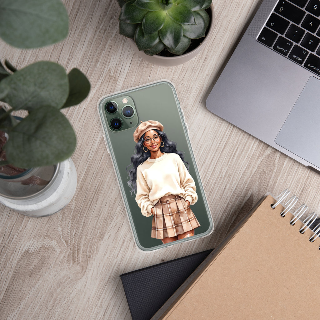 Cozy Plaid Autumn Girl Clear Case for iPhone 11 Pro - Fashion Illustration Protective Cover
