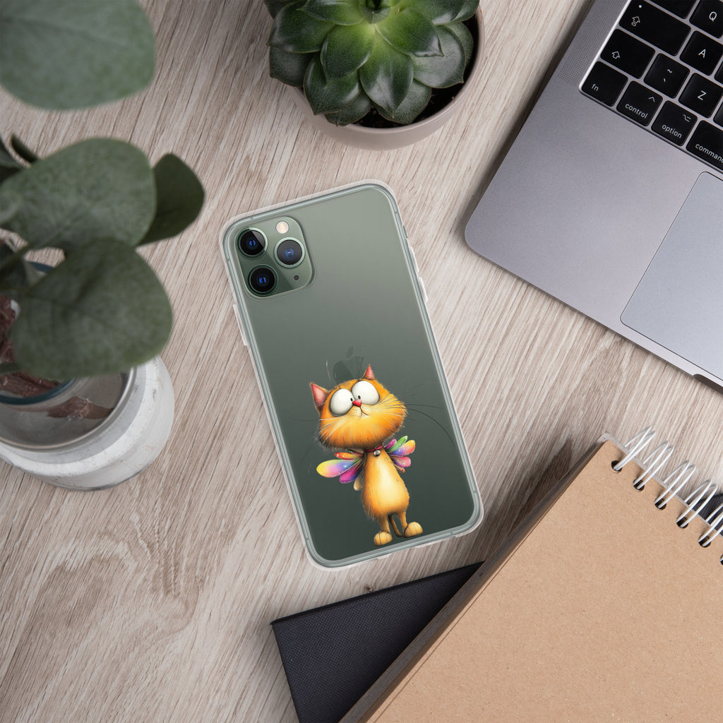 Fairy Cat Clear Case for iPhone 11 Pro - Cute Magical Kitty with Colorful Wings Protective Cover