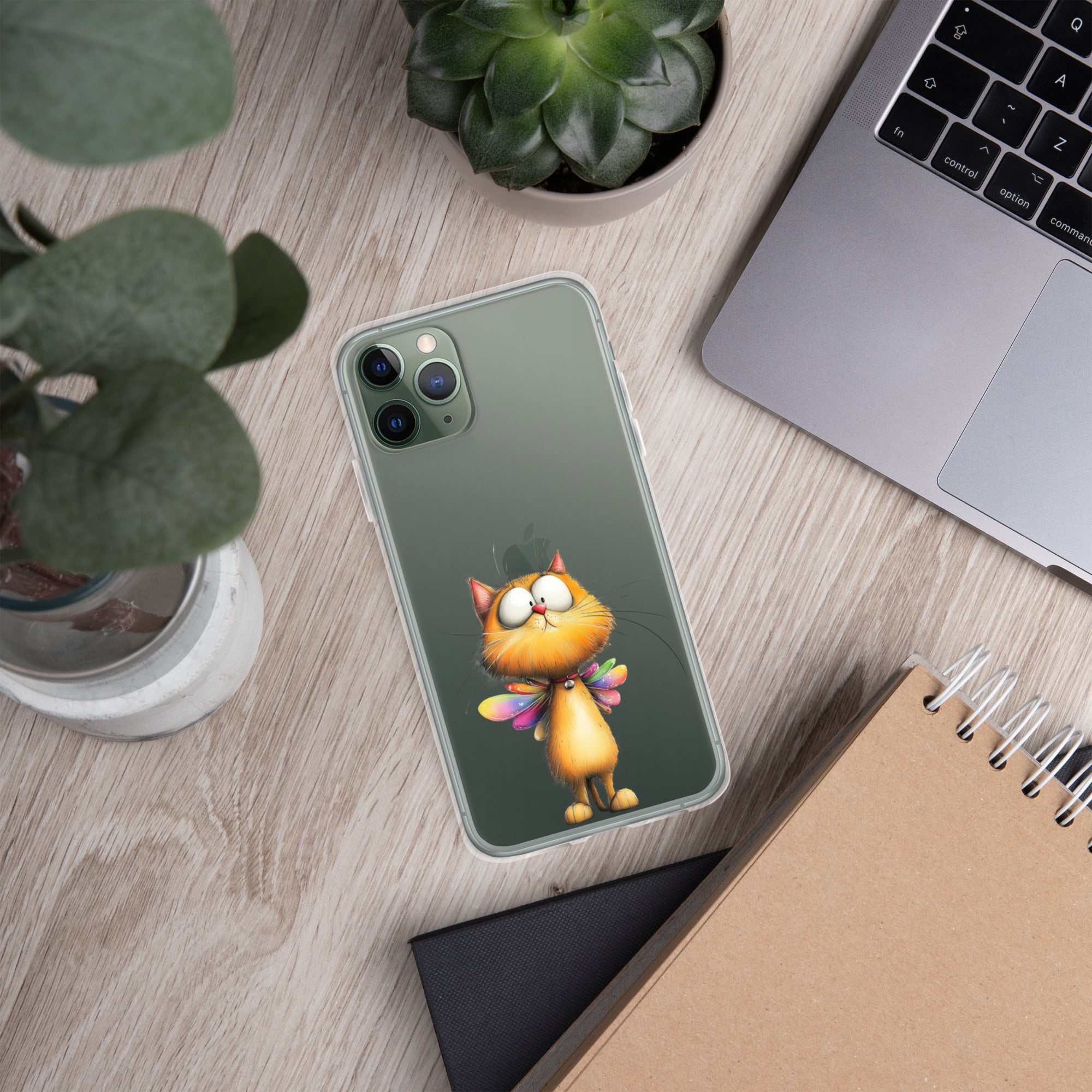 Fairy Cat Clear Case for iPhone 11 Pro - Cute Magical Kitty with Colorful Wings Protective Cover