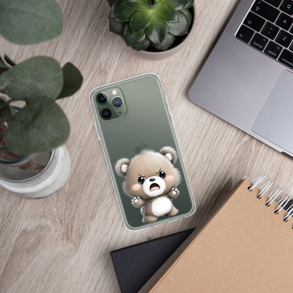 Angry Cute Bear Clear Case for iPhone 11 Pro - Funny Kawaii Bear Protective Cover