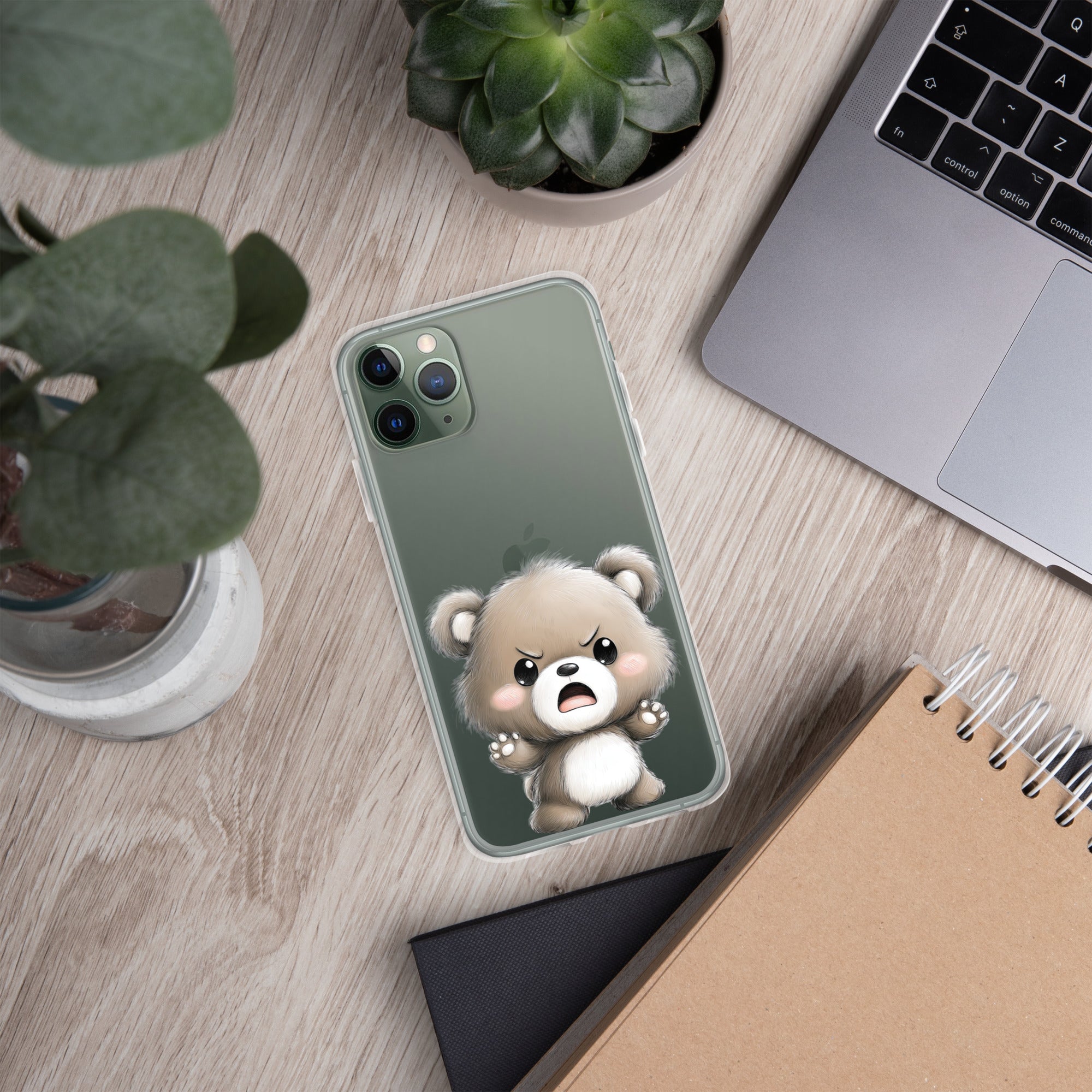 Angry Cute Bear Clear Case for iPhone 11 Pro - Funny Kawaii Bear Protective Cover