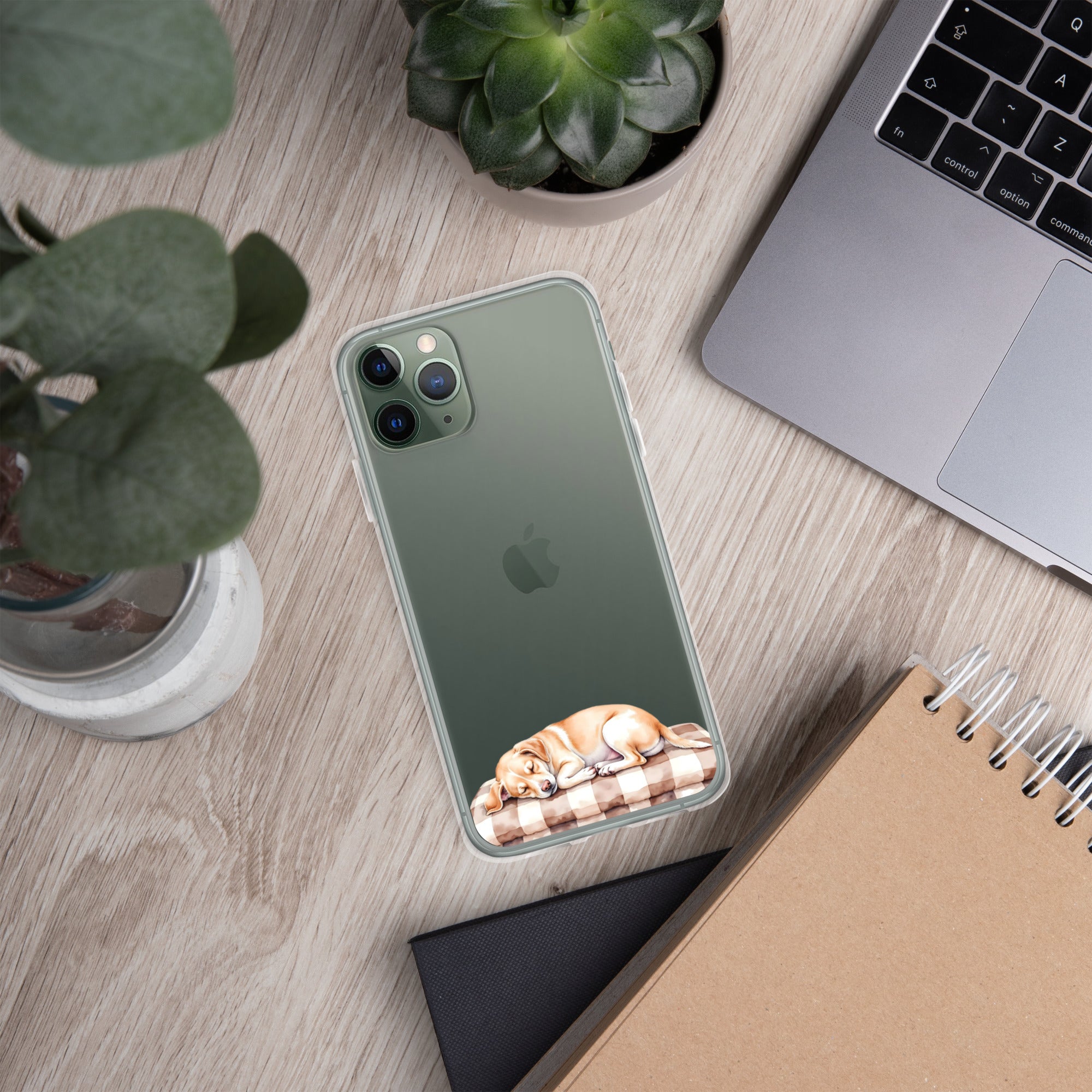 Sleepy Dog on Checkered Blanket Clear Case for iPhone 11 Pro - Cute Cozy Puppy Illustration Protective Cover