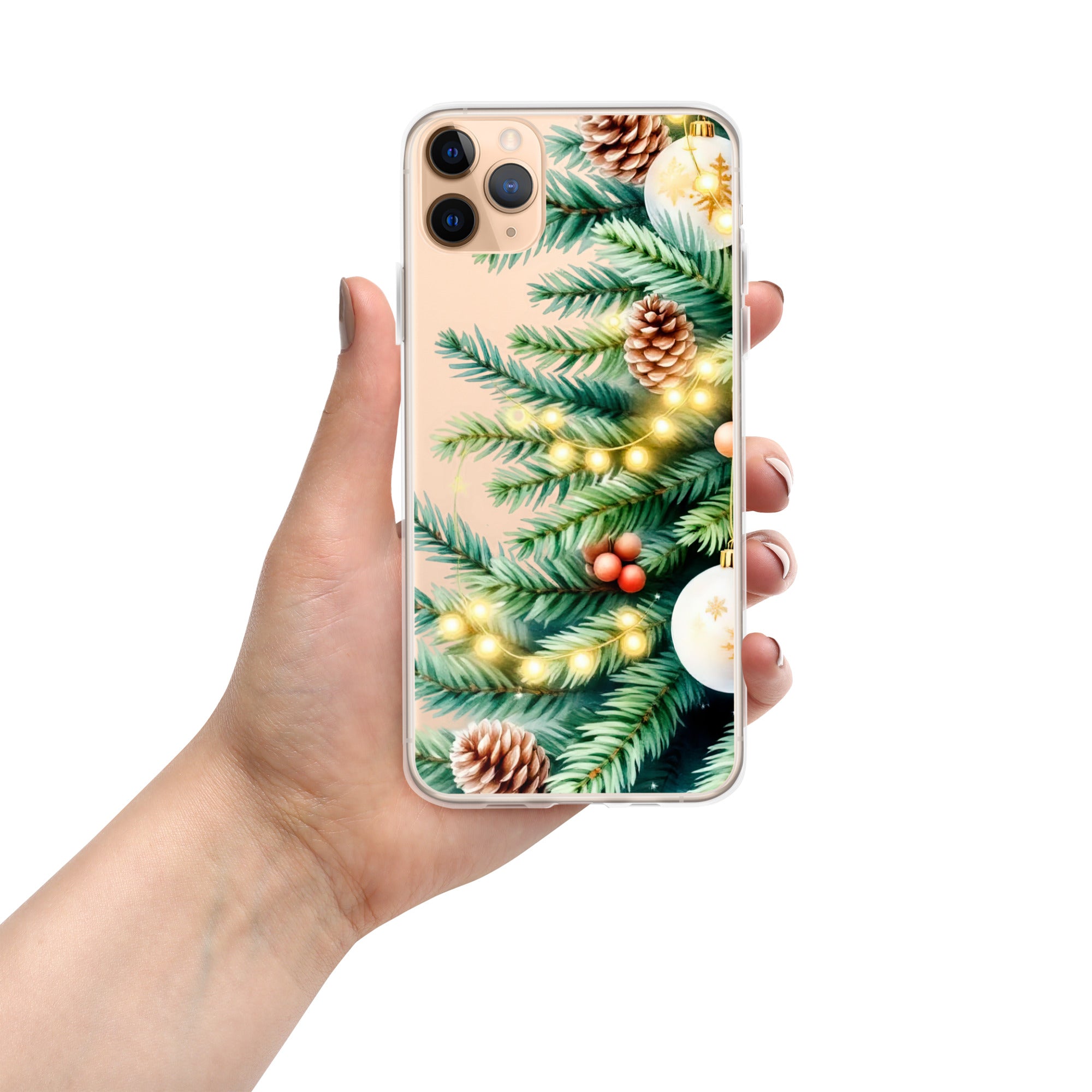 Holiday Pine Glow Clear Case for iPhone 11 Pro Max - Christmas Pine Branches & Warm Lights Protective Cover