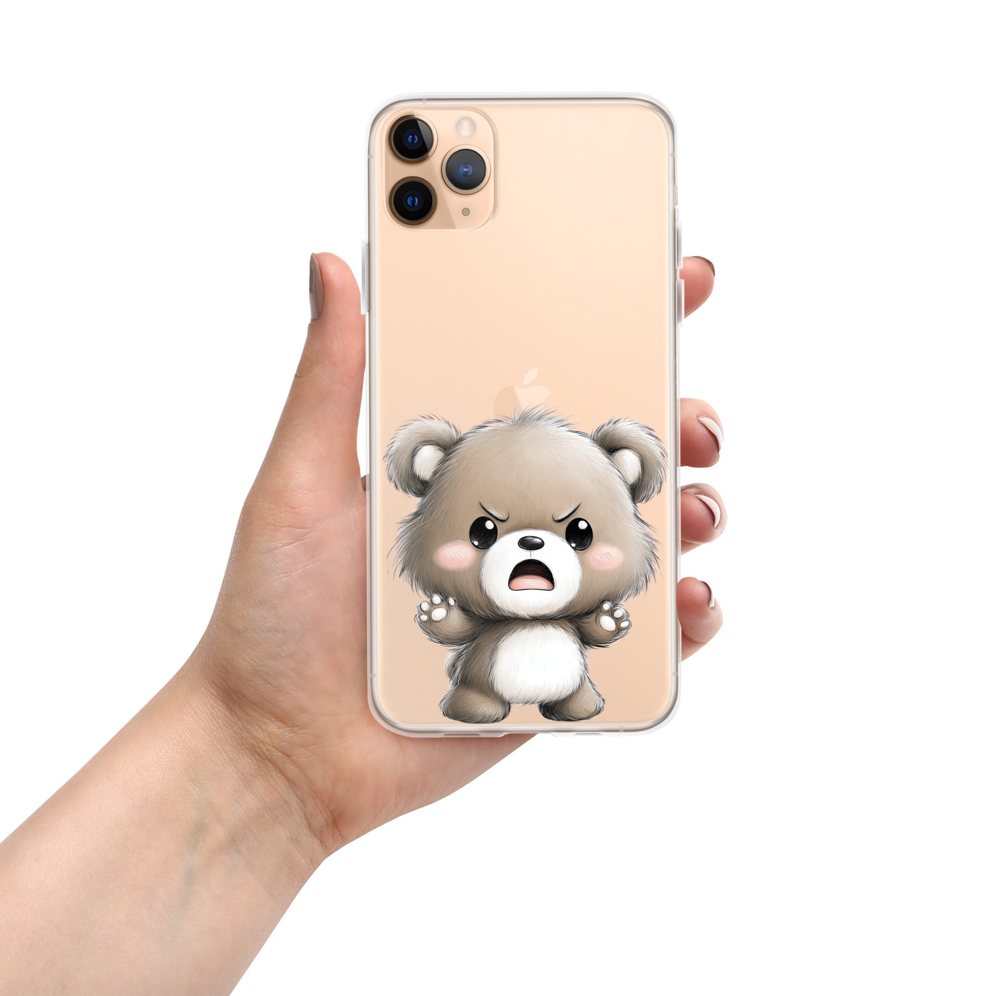 Angry Cute Bear Clear Case for iPhone 11 Pro Max - Funny Kawaii Bear Protective Cover