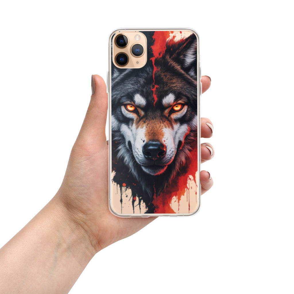 Dual Flame Wolf Clear Case for iPhone 11 Pro Max - Fierce Wolf Artwork Protective Cover