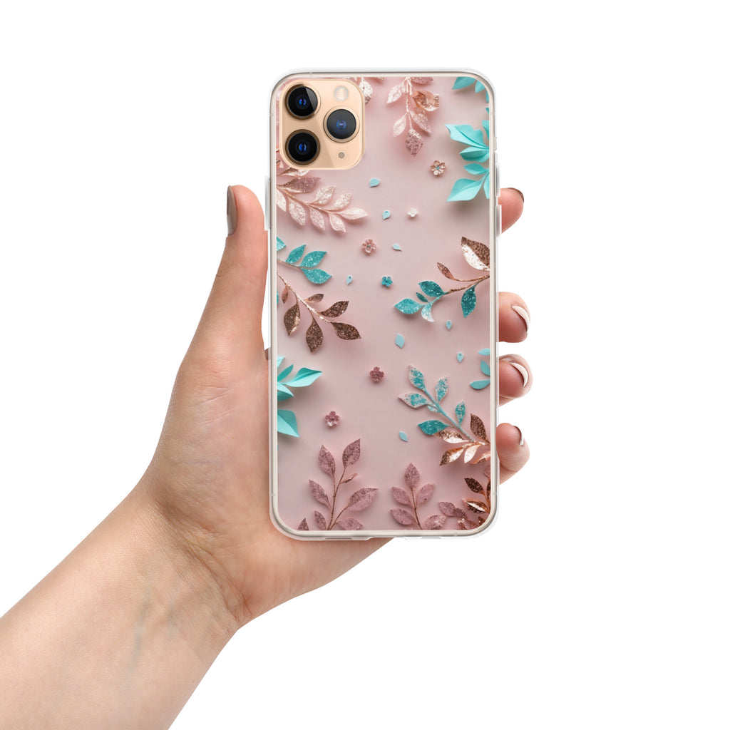 Blush Garden Glam Clear Case for iPhone 11 Pro Max - Pink & Teal Glitter Floral Protective Cover