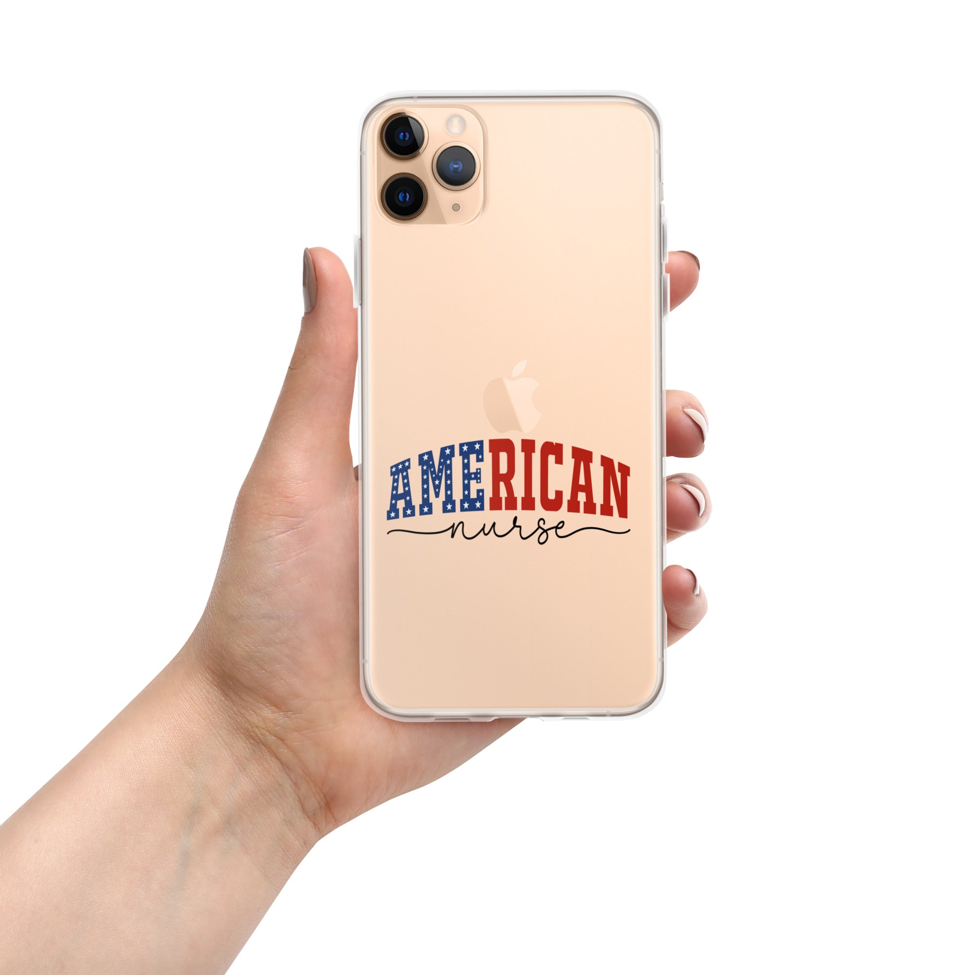 American Nurse Clear Case for iPhone 11 Pro Max - Patriotic Red, White & Blue Nursing Pride Cover
