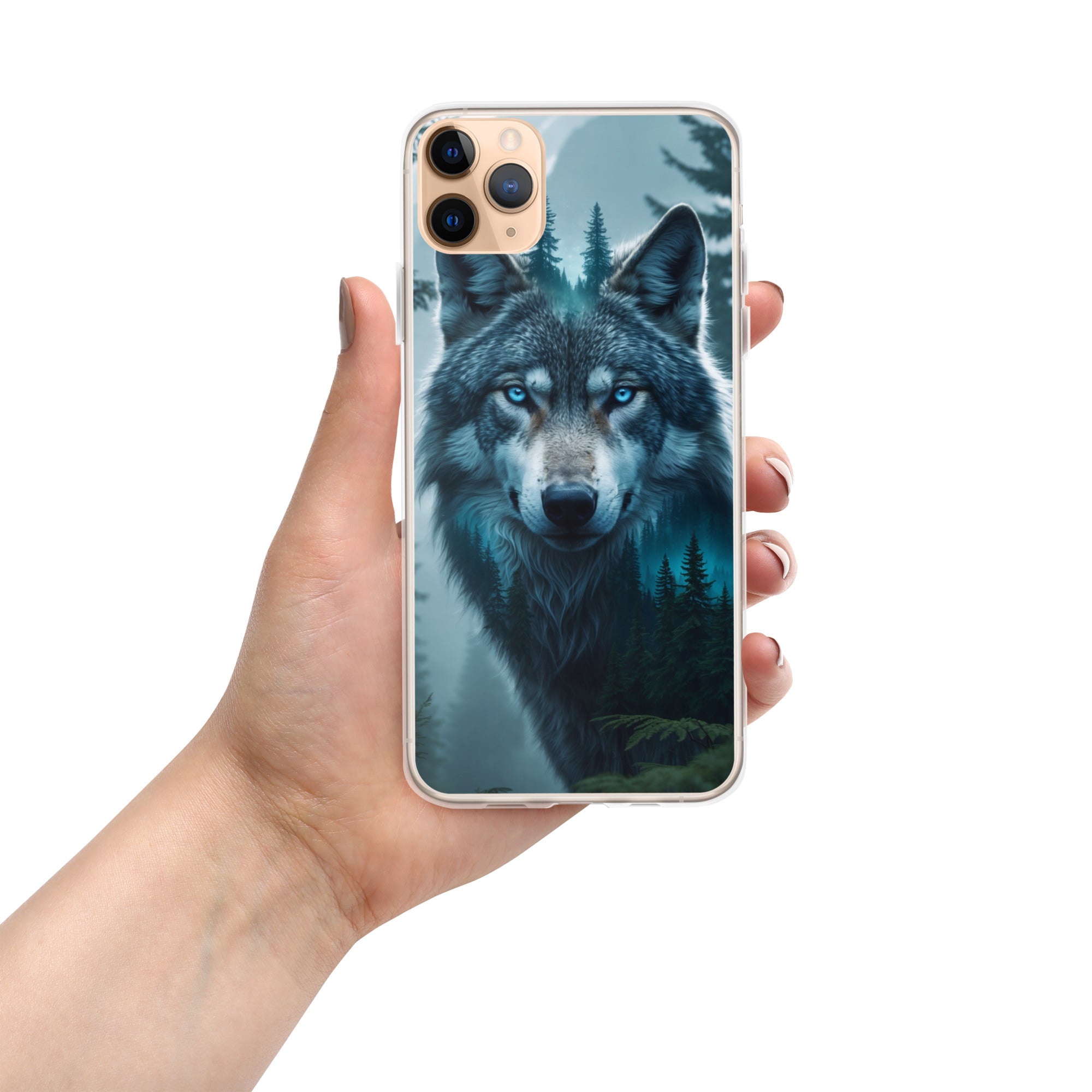 Arctic Forest Wolf Clear Case for iPhone 11 Pro Max - Blue-Eyed Wolf Nature Protective Cover