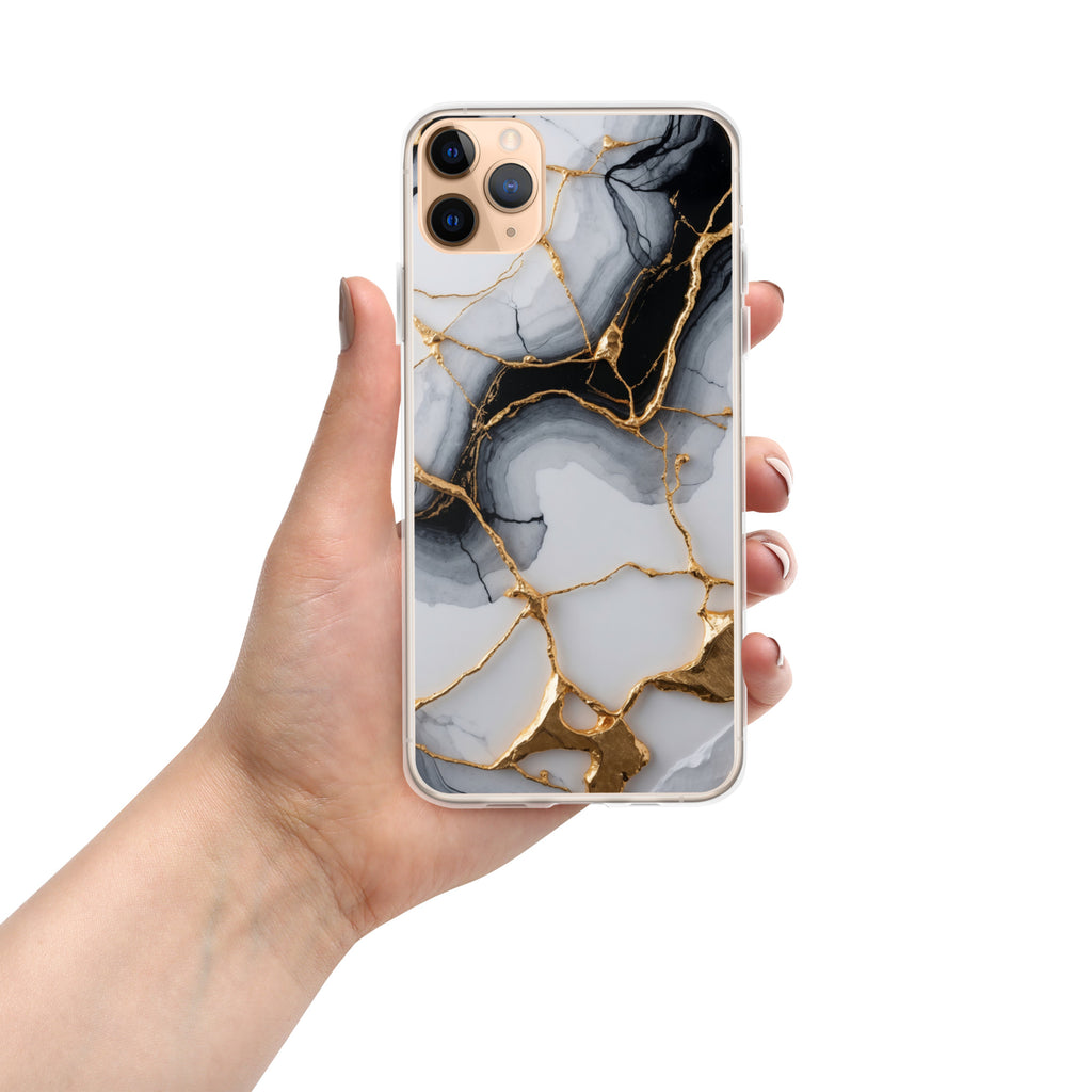 Golden Marble Veins Clear Case for iPhone 11 Pro Max - Luxury Black & White Marble Protective Cover