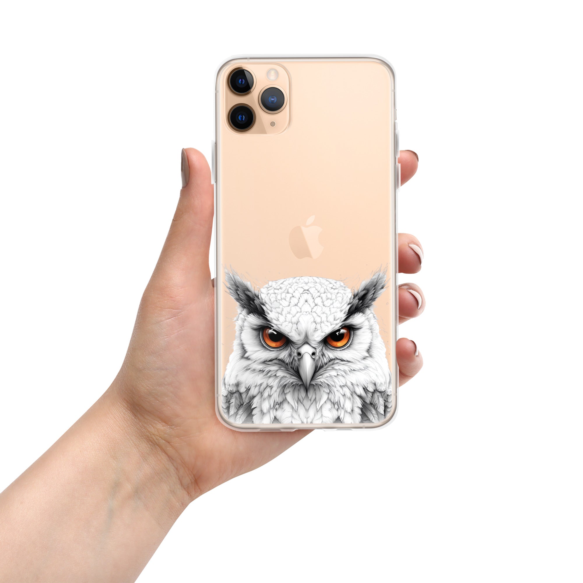 Snowy Owl Glare Clear Case for iPhone 11 Pro Max - Minimalist White Owl Illustration Protective Cover
