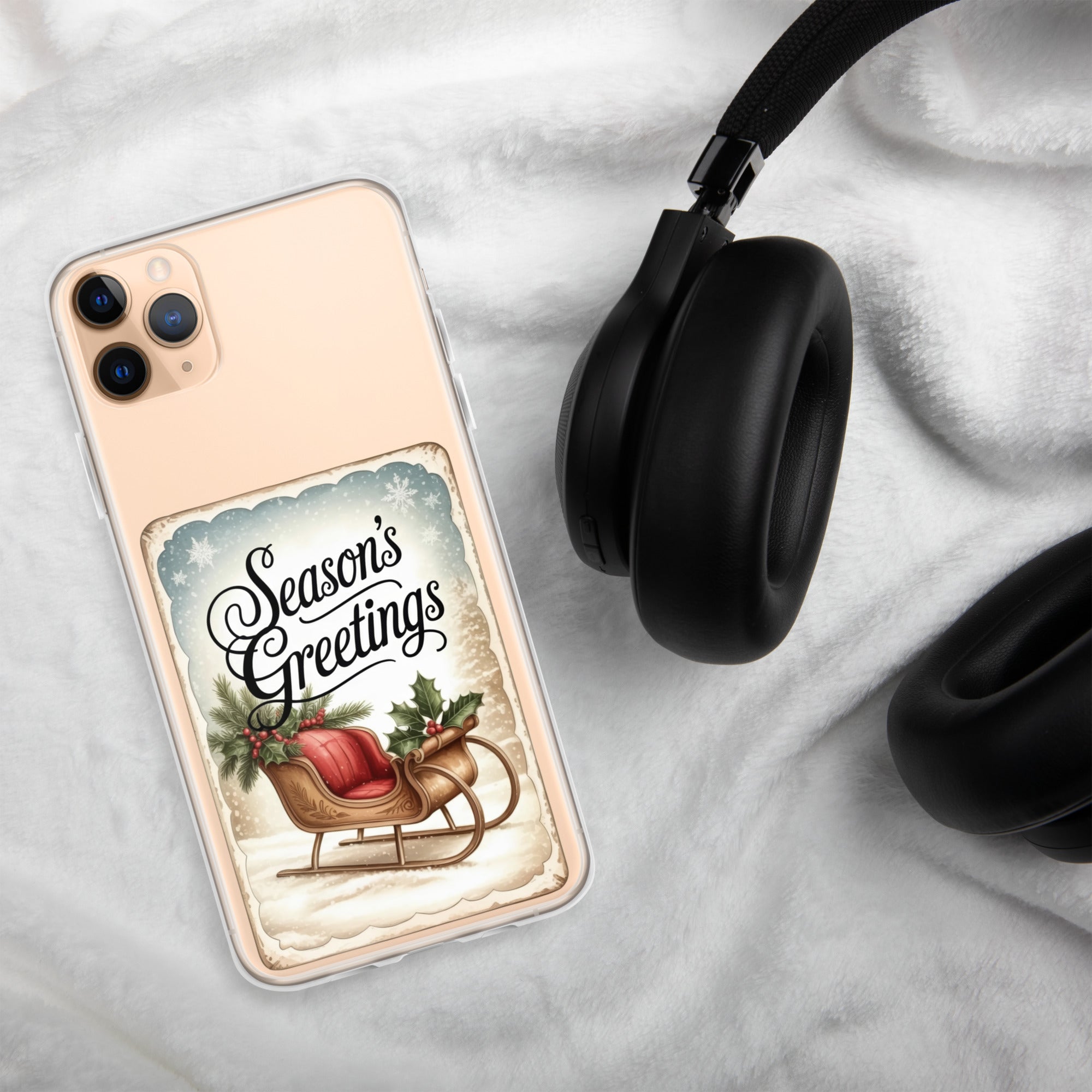 Season’s Greetings Vintage Holiday Clear Case for iPhone 11 Pro Max