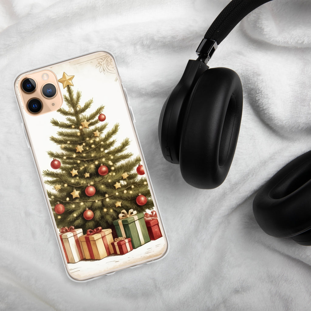 Vintage Christmas Tree Clear Case for iPhone 11 Pro Max - Festive Holiday Tree & Gifts Protective Cover