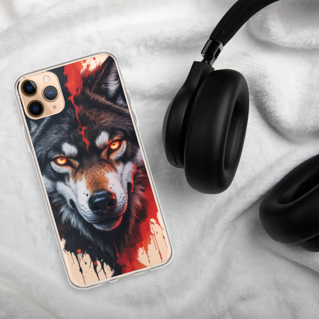 Dual Flame Wolf Clear Case for iPhone 11 Pro Max - Fierce Wolf Artwork Protective Cover
