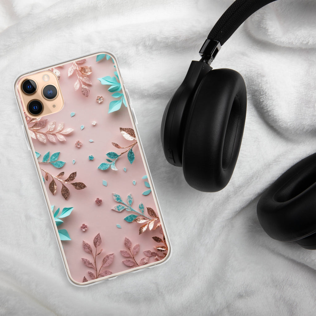 Blush Garden Glam Clear Case for iPhone 11 Pro Max - Pink & Teal Glitter Floral Protective Cover