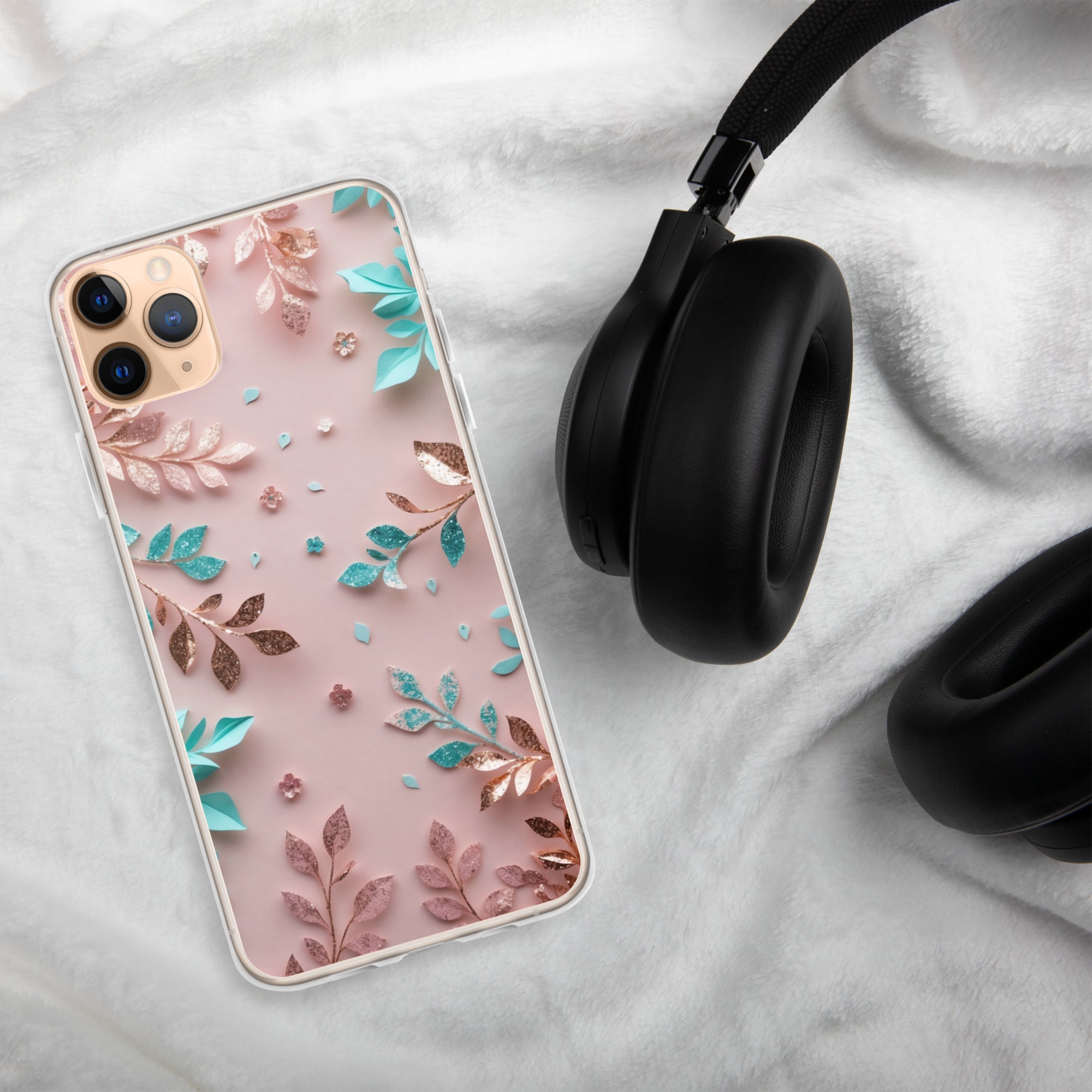 Blush Garden Glam Clear Case for iPhone 11 Pro Max - Pink & Teal Glitter Floral Protective Cover