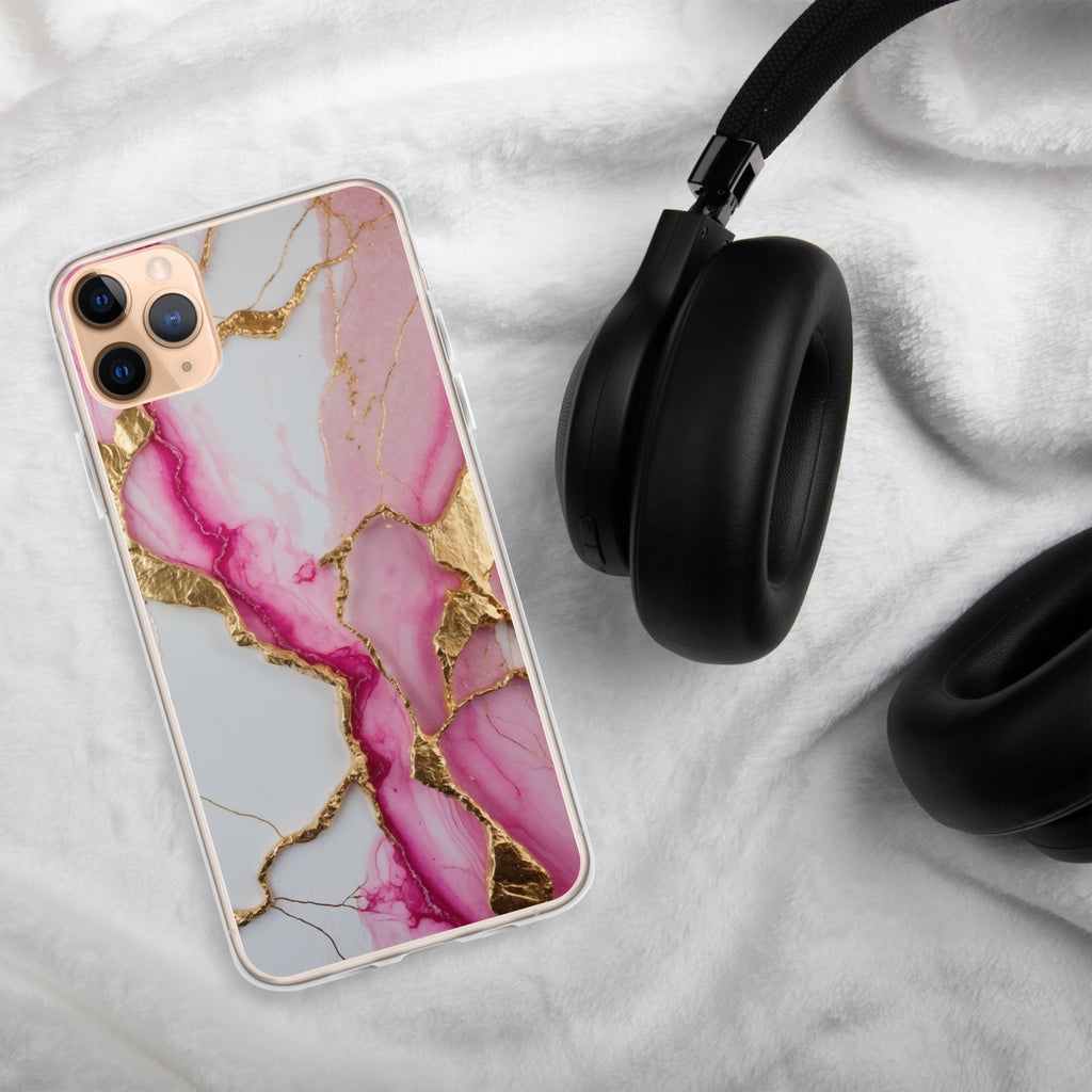 Pink Golden Marble Luxe Clear Case for iPhone 11 Pro Max - Luxury Pink & Gold Marble Protective Cover