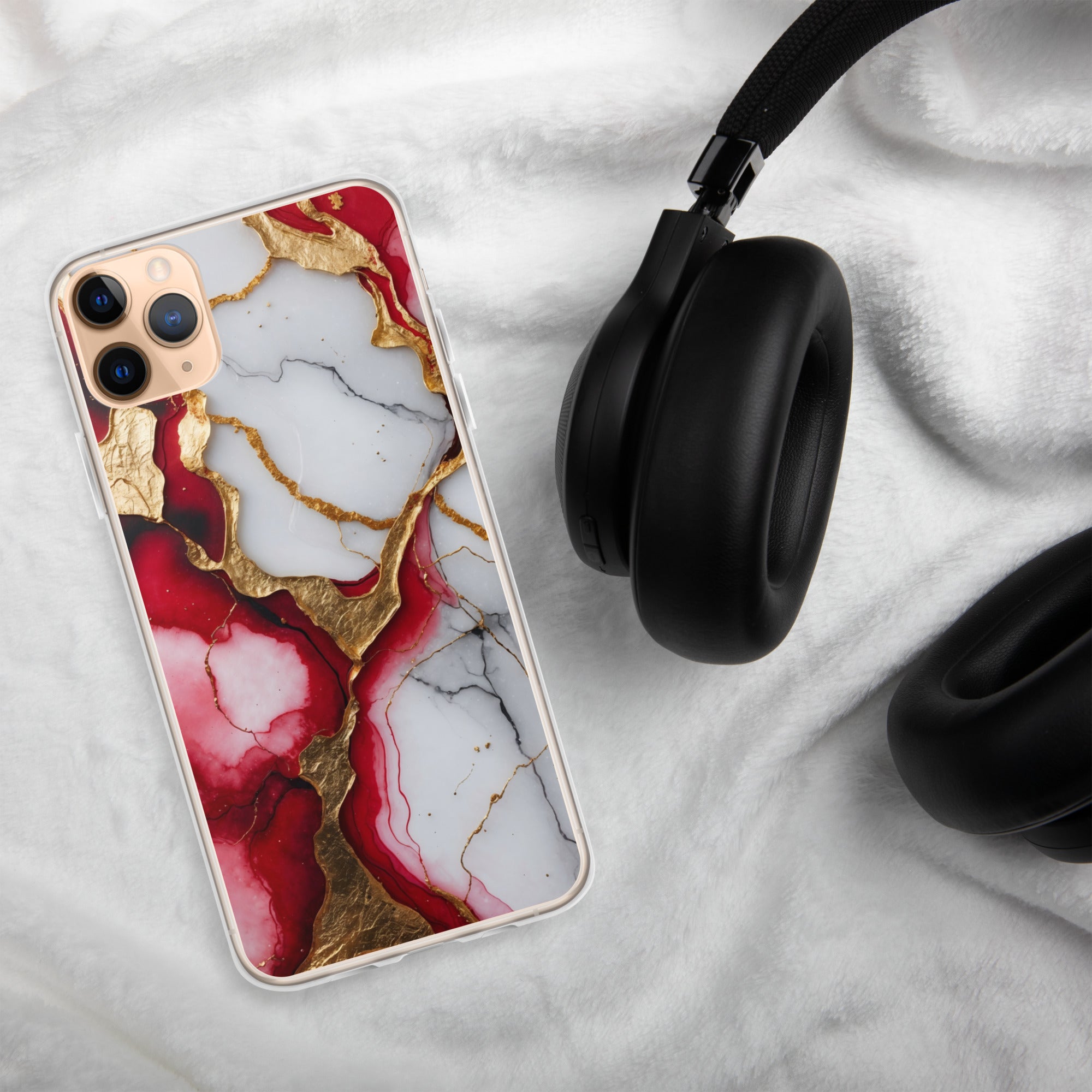 Crimson Golden Marble Luxe Clear Case for iPhone 11 Pro Max - Luxury Red & Gold Marble Protective Cover