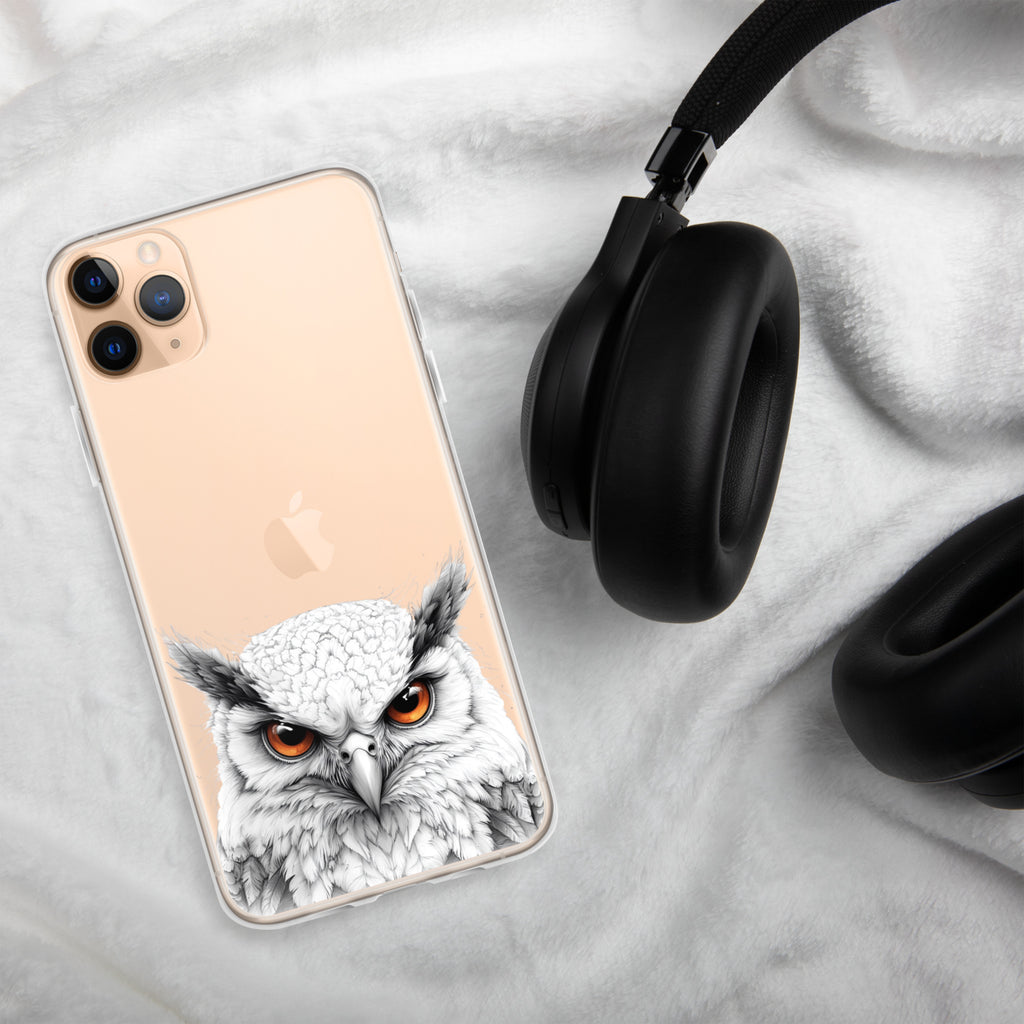 Snowy Owl Glare Clear Case for iPhone 11 Pro Max - Minimalist White Owl Illustration Protective Cover